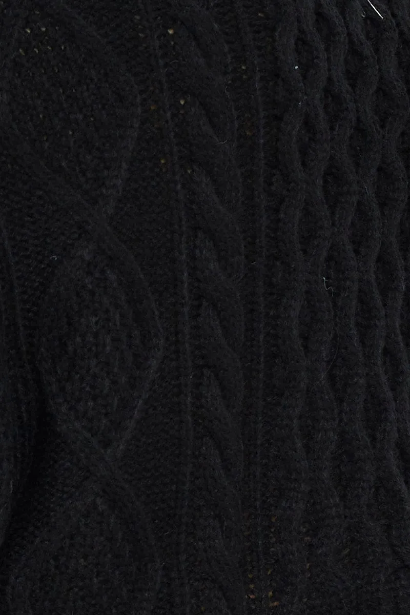 Black V Neck Cable Knit