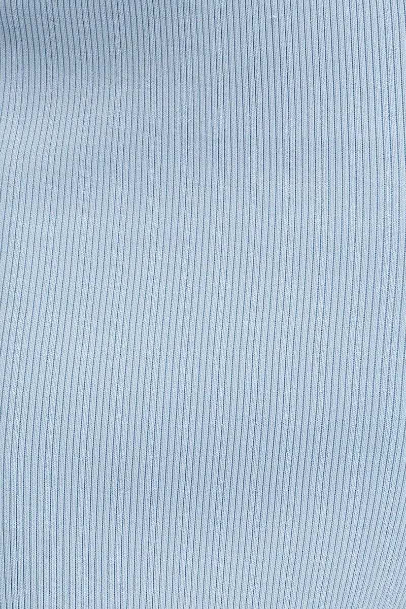 Blue Knit Skirt Midi Side Split