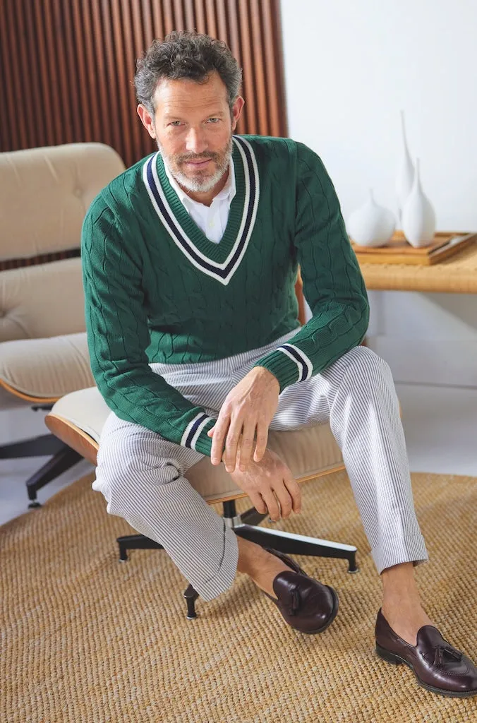 BLUE/WHITE SEERSUCKER TROUSERS