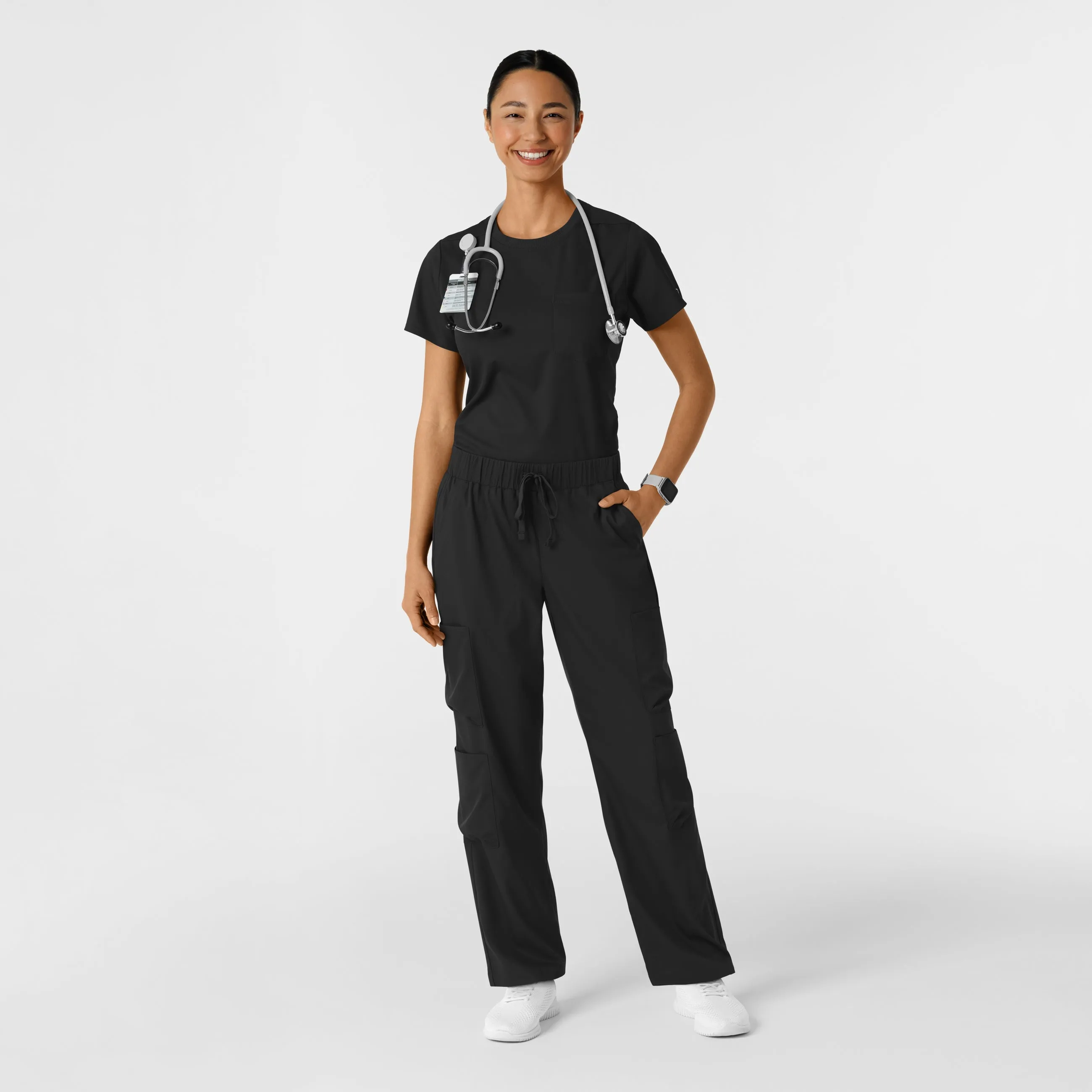 Boundless Women's Classic Crew Neck Scrub Top - Black