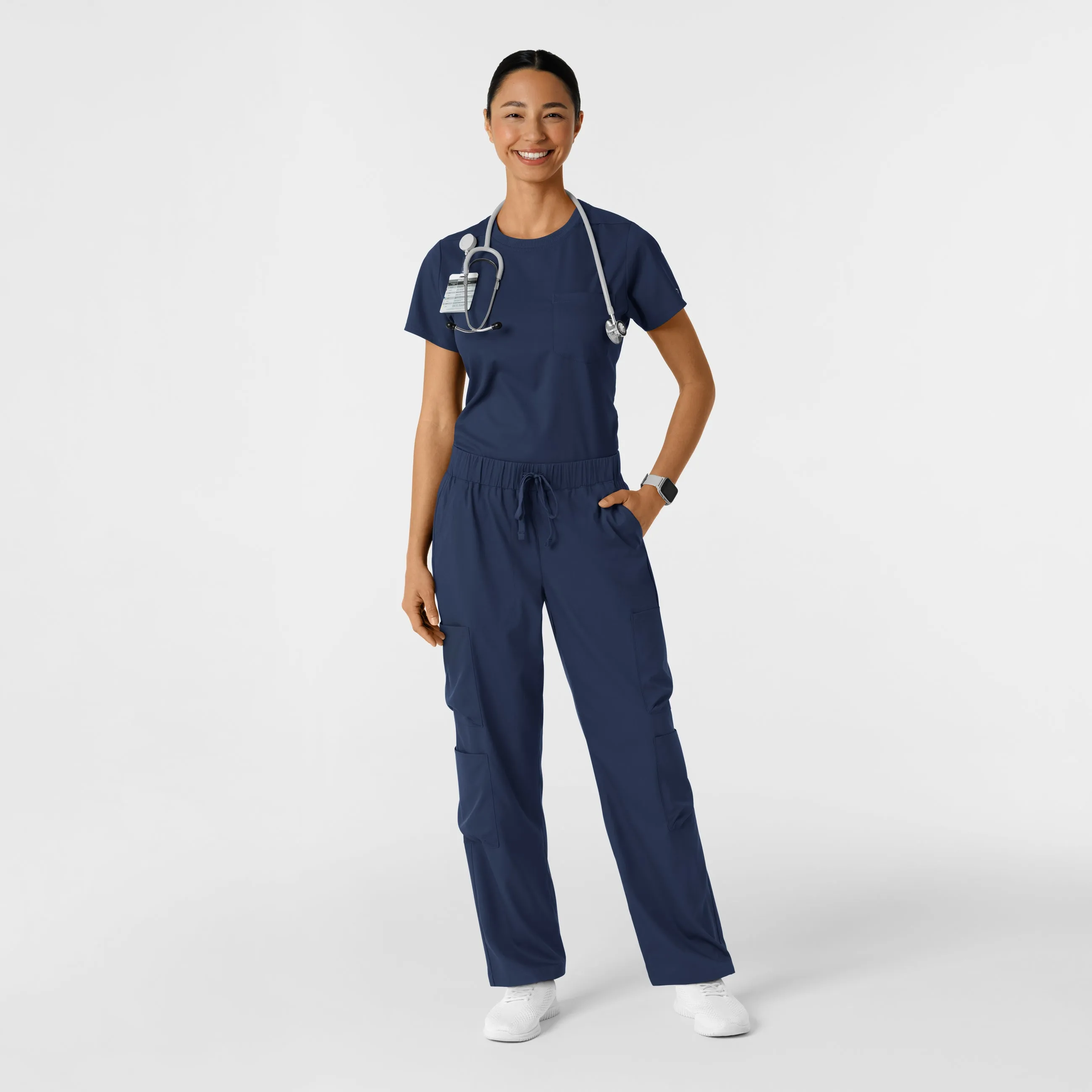 Boundless Women's Classic Crew Neck Scrub Top - Navy
