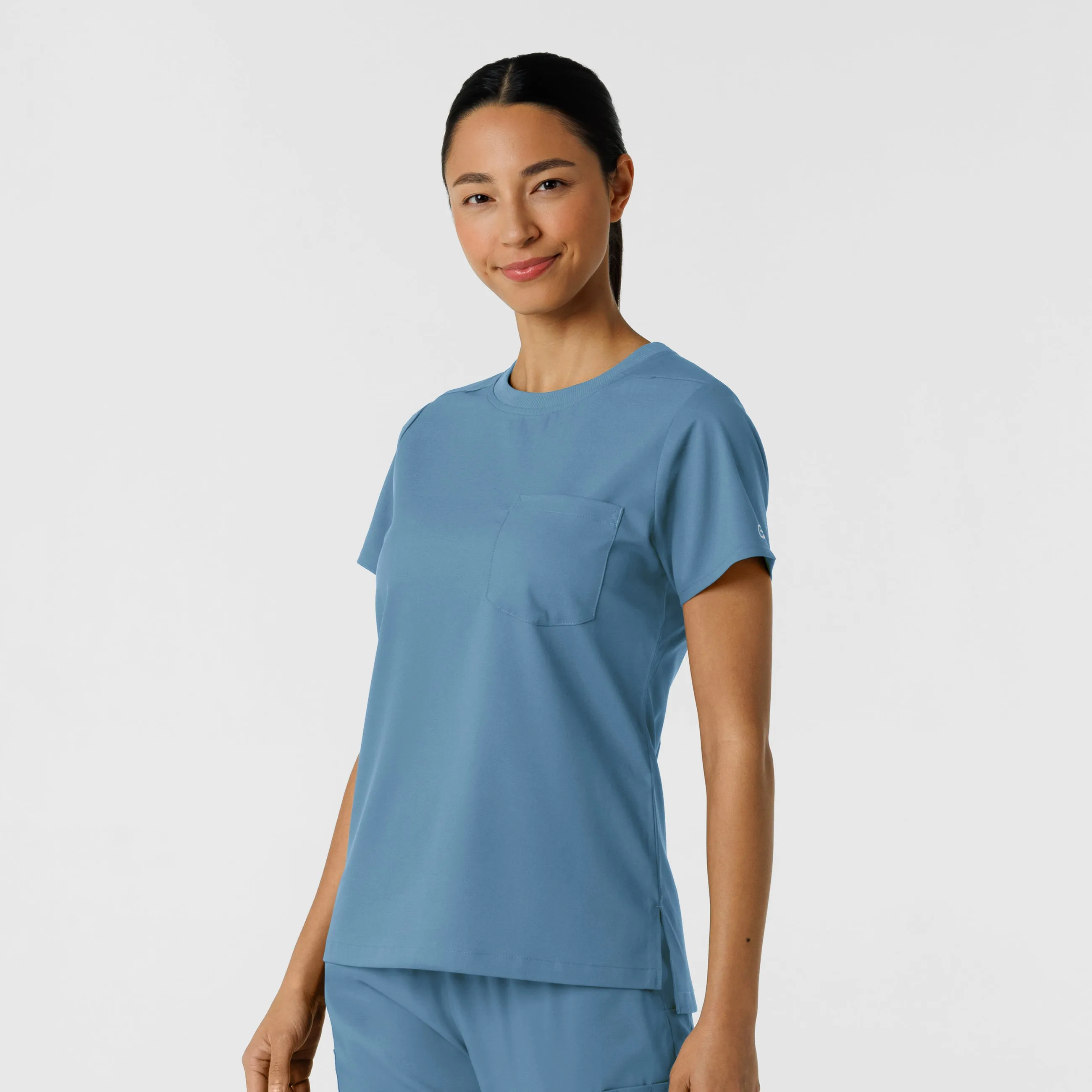 Boundless Women's Classic Crew Neck Scrub Top - Pacific Blue