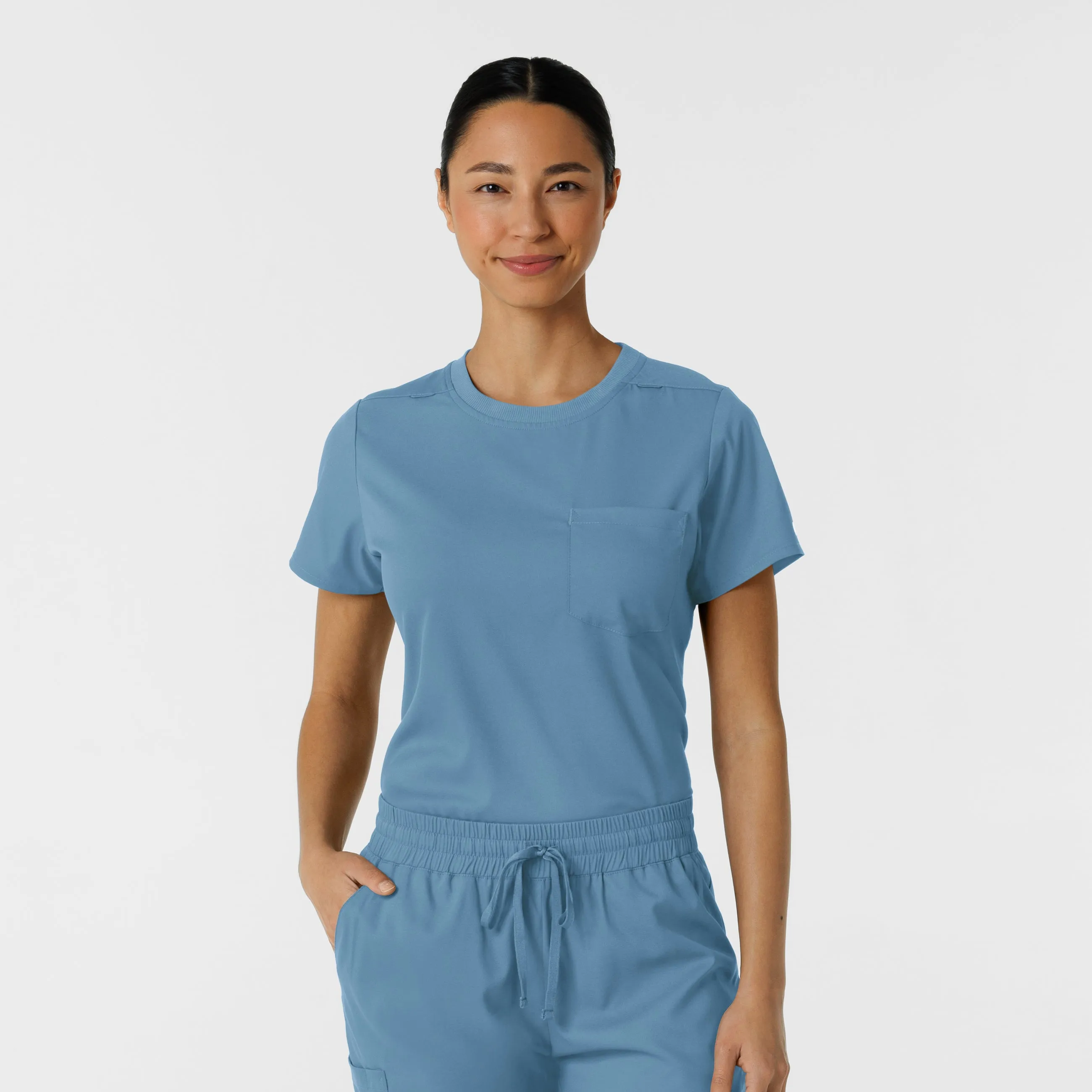 Boundless Women's Classic Crew Neck Scrub Top - Pacific Blue