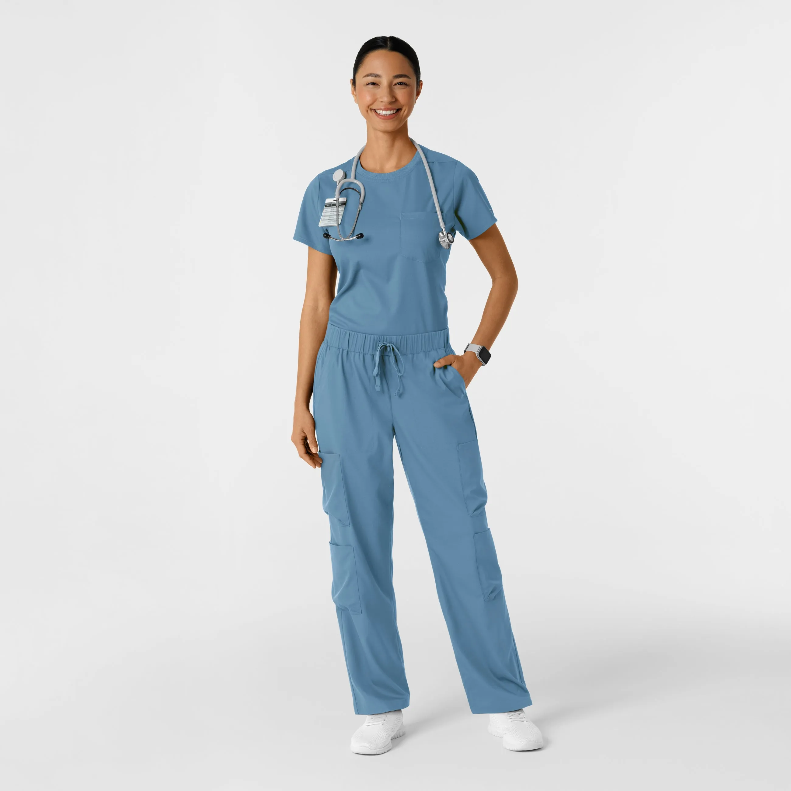Boundless Women's Classic Crew Neck Scrub Top - Pacific Blue