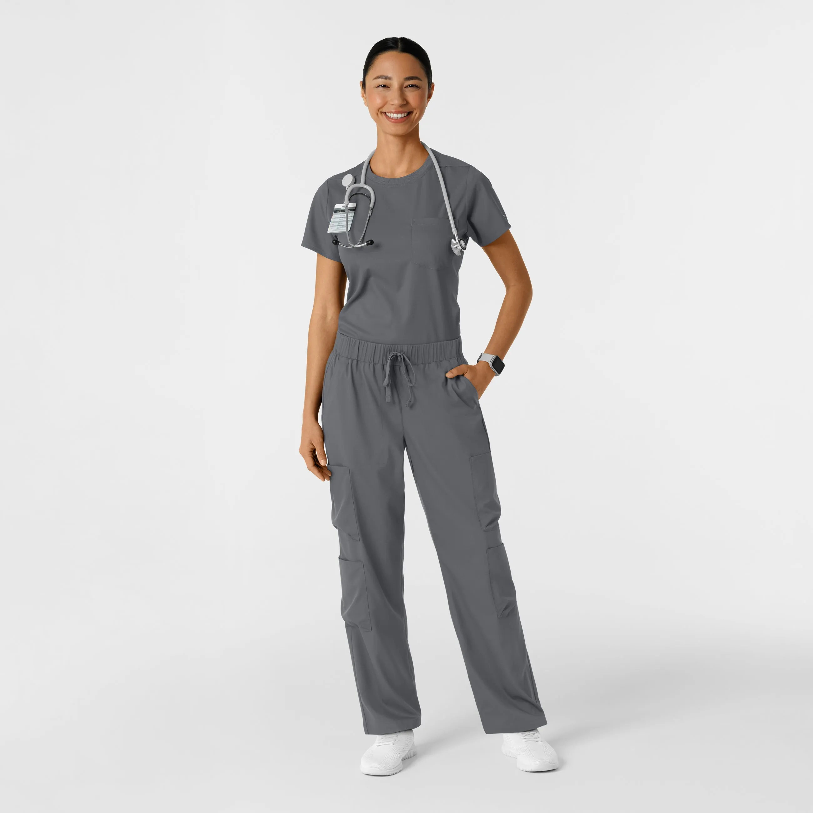 Boundless Women's Classic Crew Neck Scrub Top - Pewter
