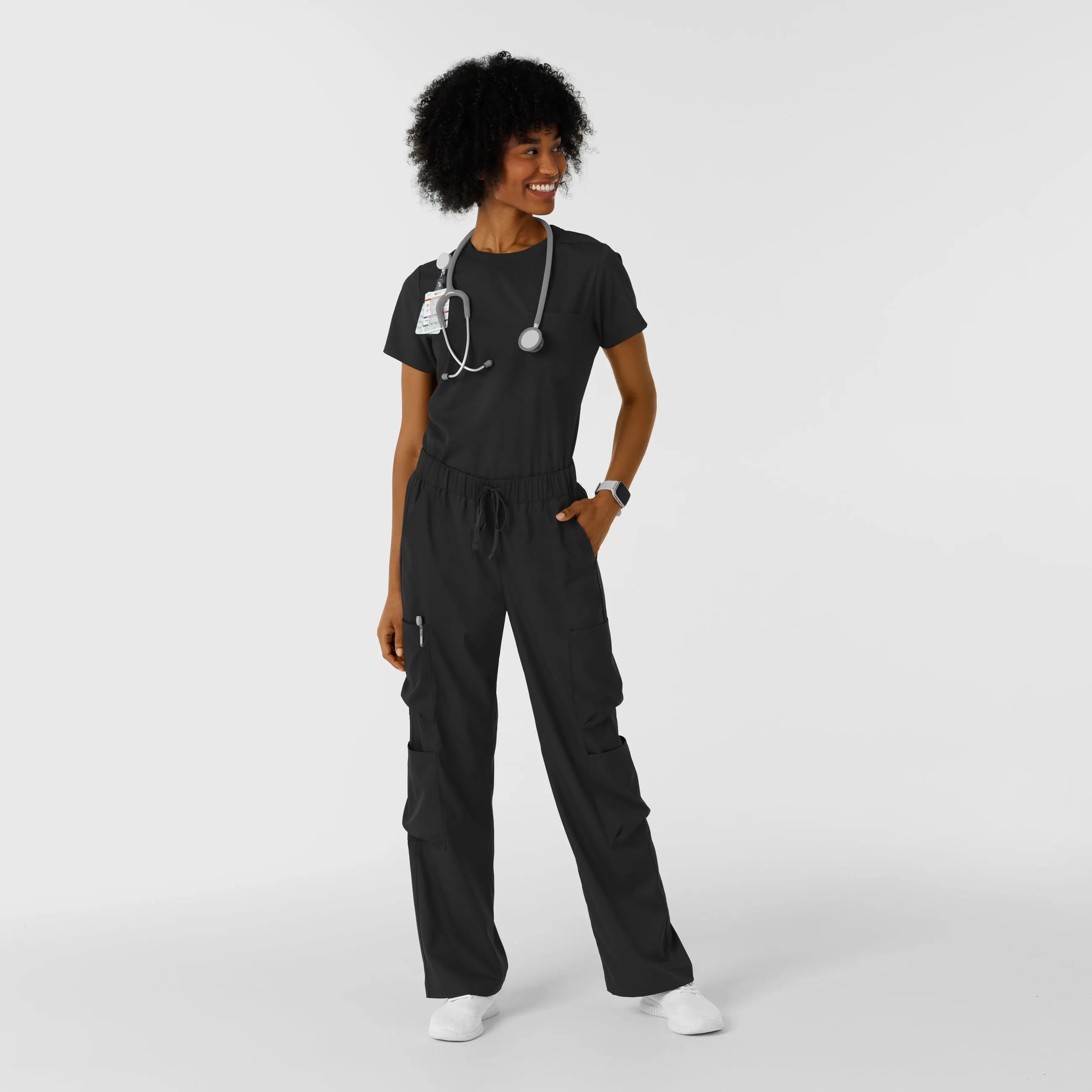 Boundless Women's Classic Wide Leg Cargo Scrub Pant - Black