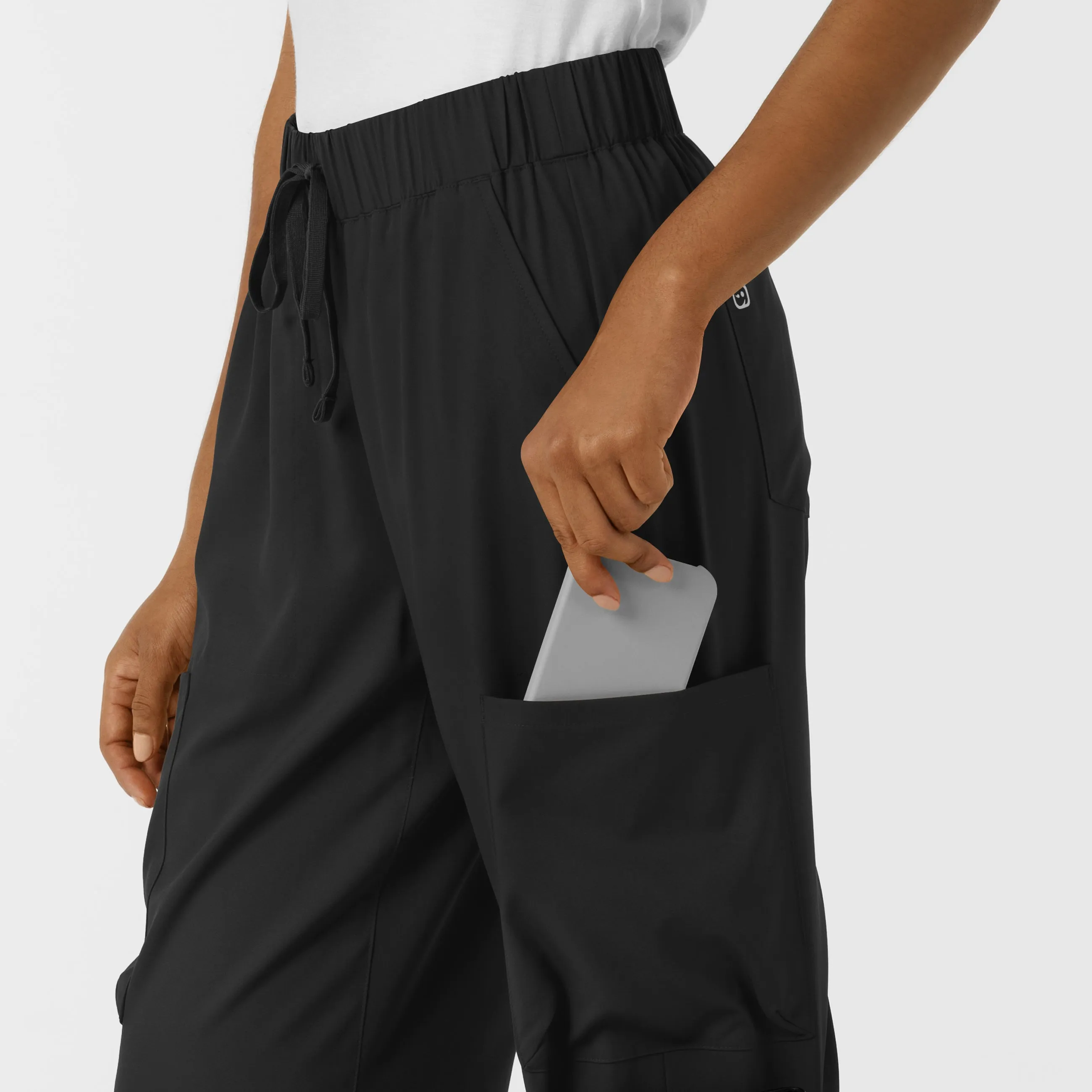 Boundless Women's Classic Wide Leg Cargo Scrub Pant - Black