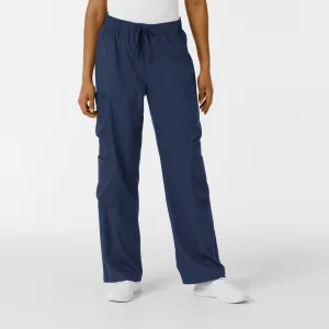 Boundless Women's Classic Wide Leg Cargo Scrub Pant - Navy