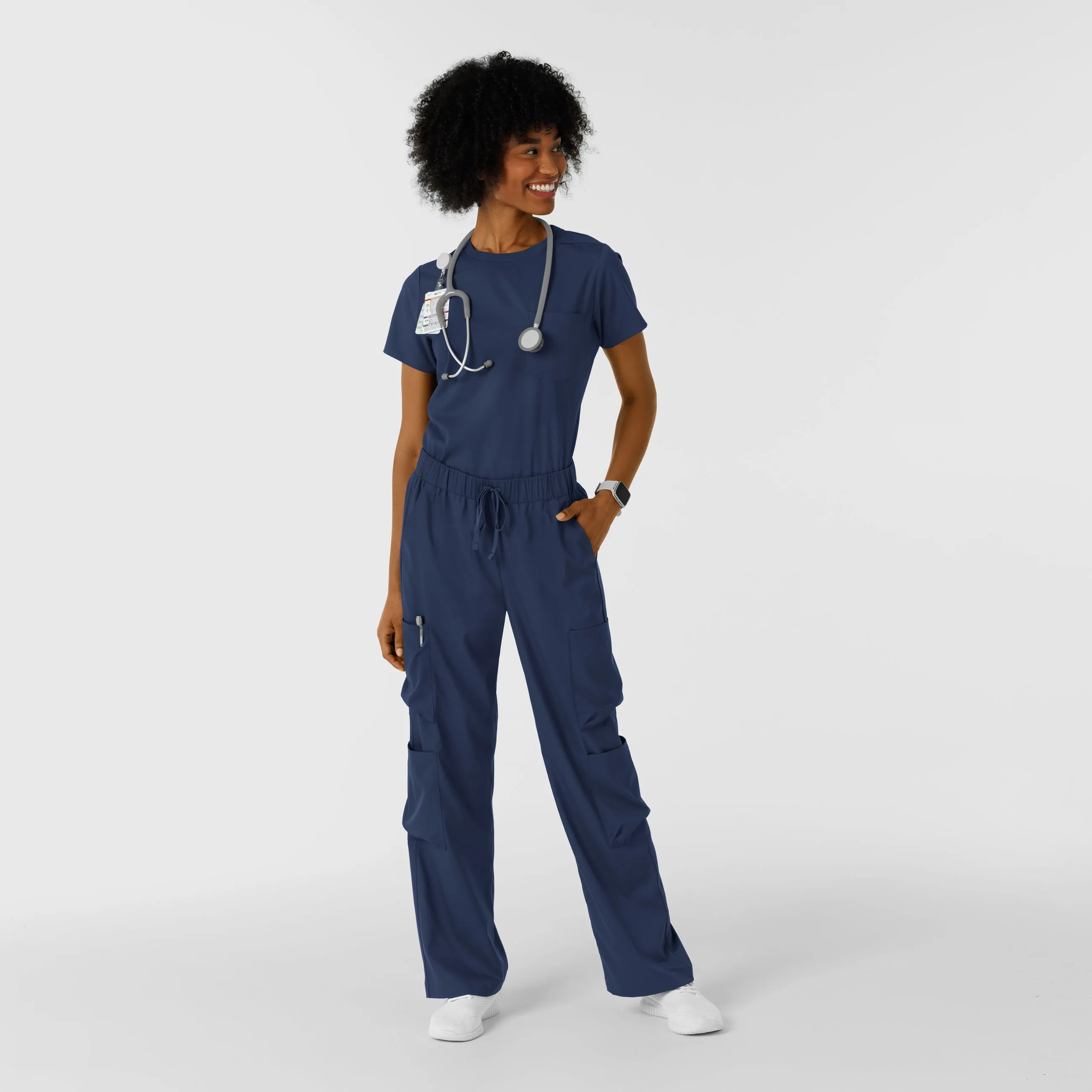 Boundless Women's Classic Wide Leg Cargo Scrub Pant - Navy