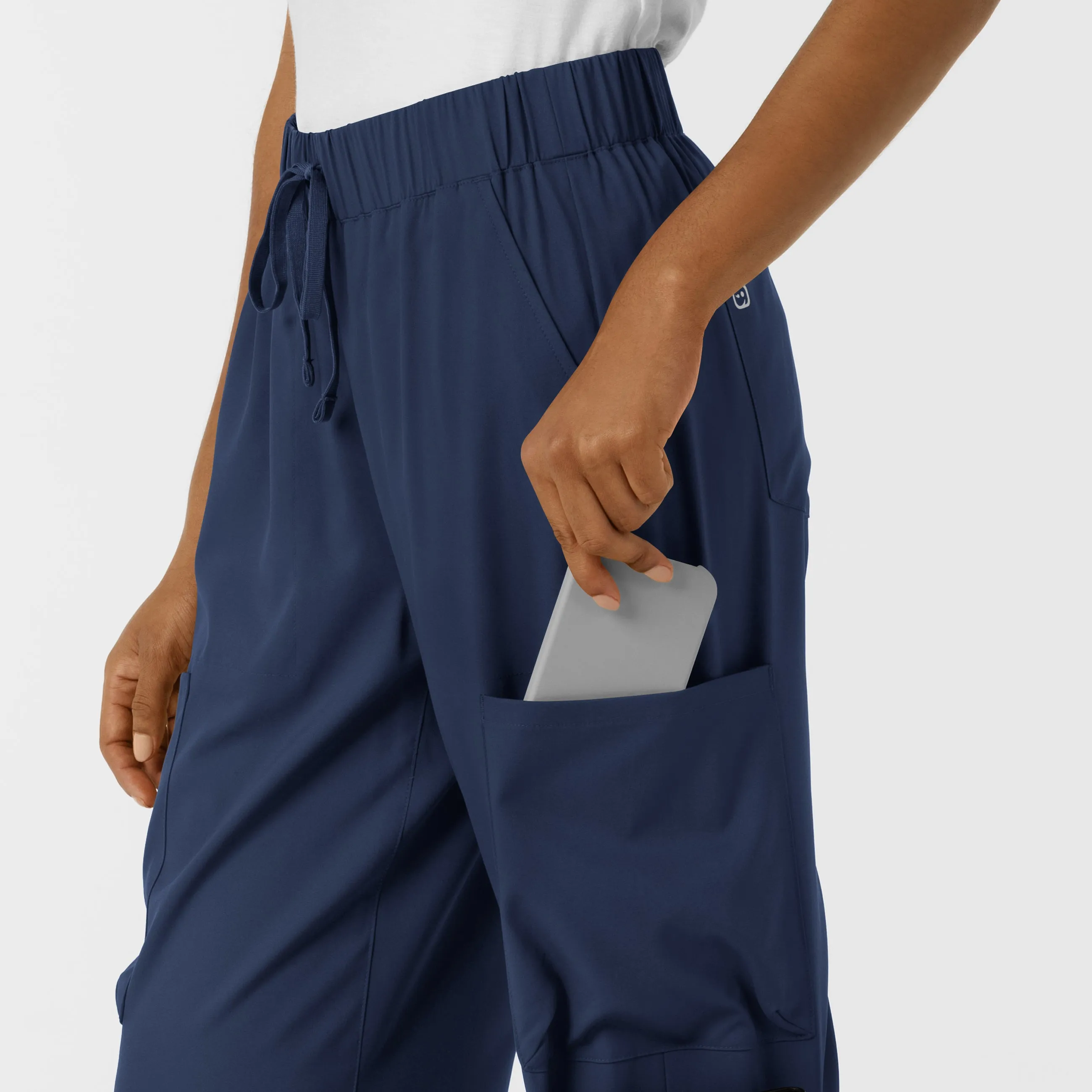 Boundless Women's Classic Wide Leg Cargo Scrub Pant - Navy