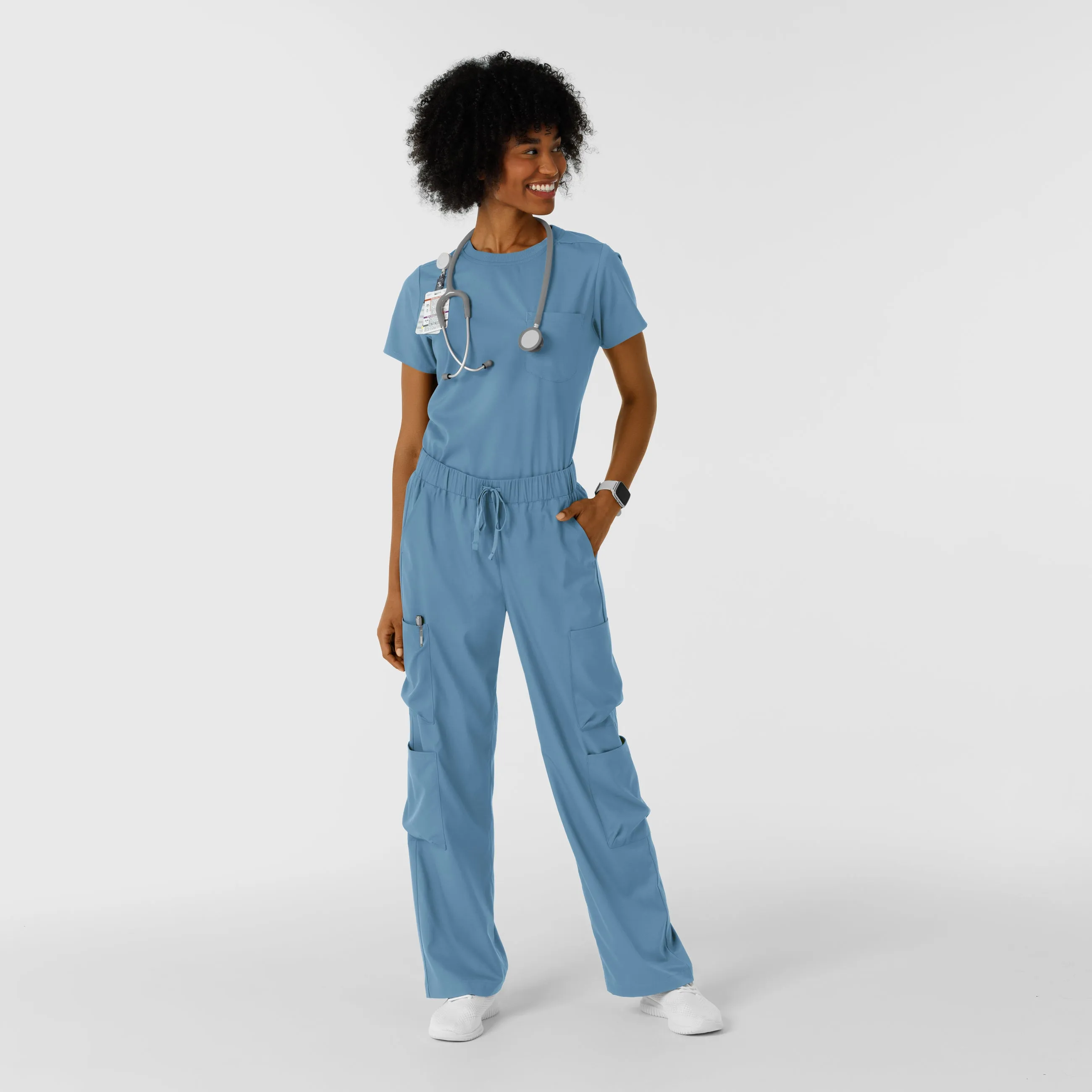 Boundless Women's Classic Wide Leg Cargo Scrub Pant - Pacific Blue
