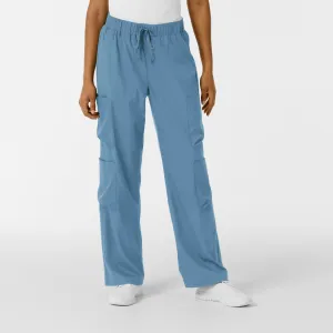 Boundless Women's Classic Wide Leg Cargo Scrub Pant - Pacific Blue