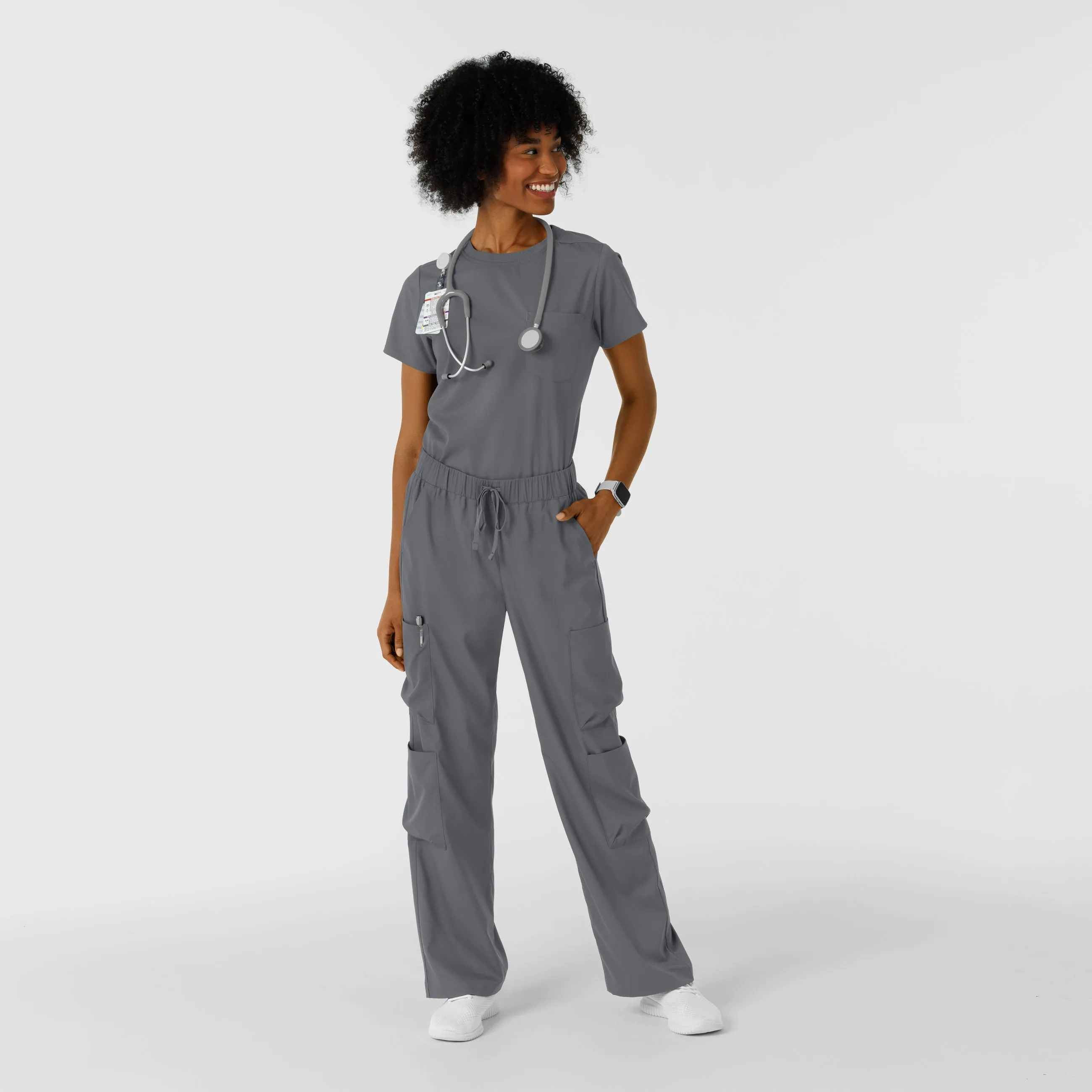 Boundless Women's Classic Wide Leg Cargo Scrub Pant - Pewter