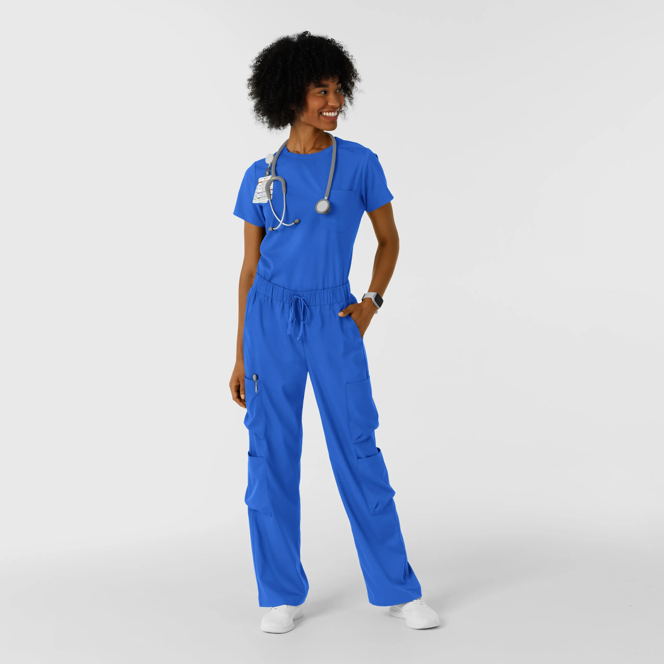 Boundless Women's Classic Wide Leg Cargo Scrub Pant - Royal