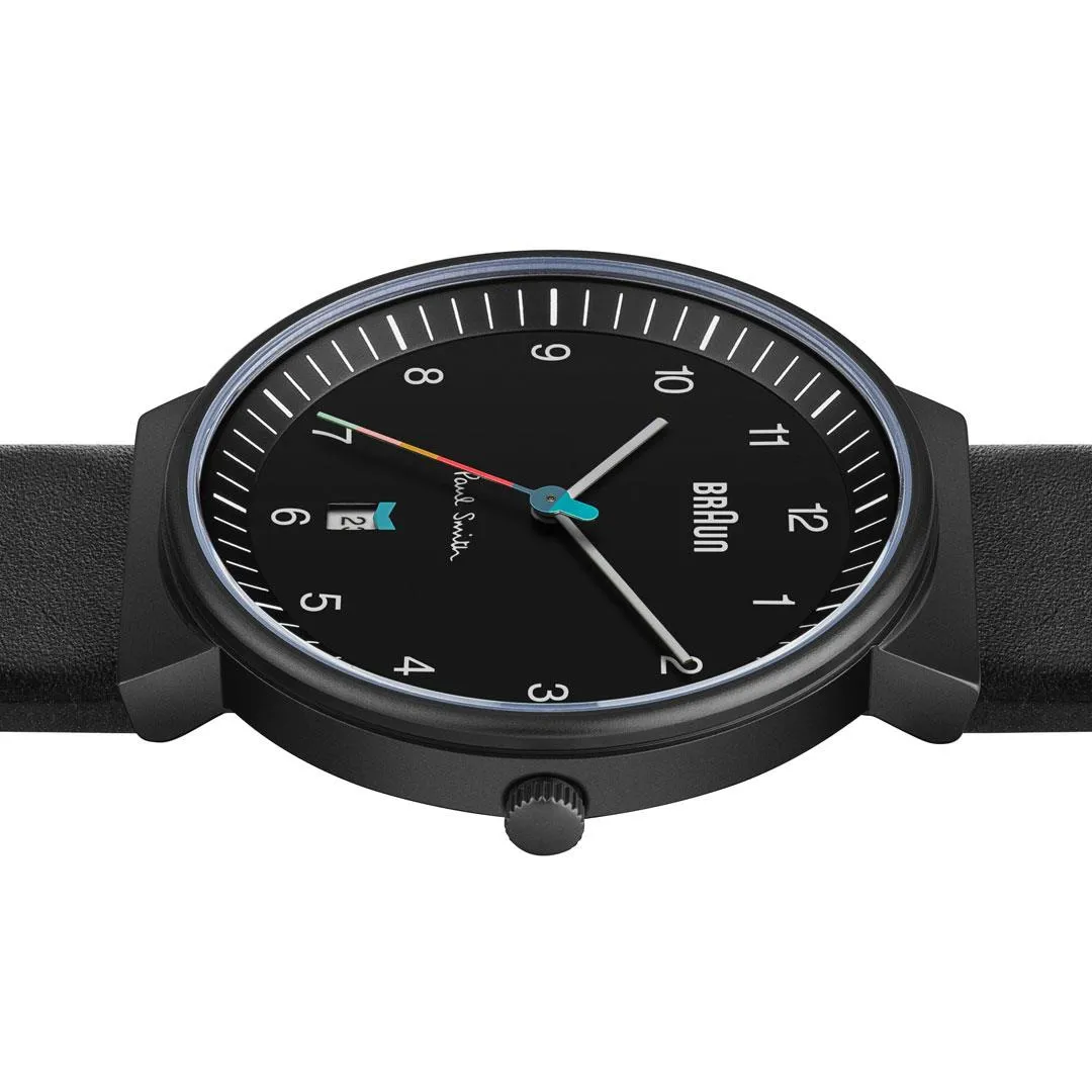 Braun x Paul Smith Limited Edition BN0032 Classic Watch Black Dial and Black Leather Strap