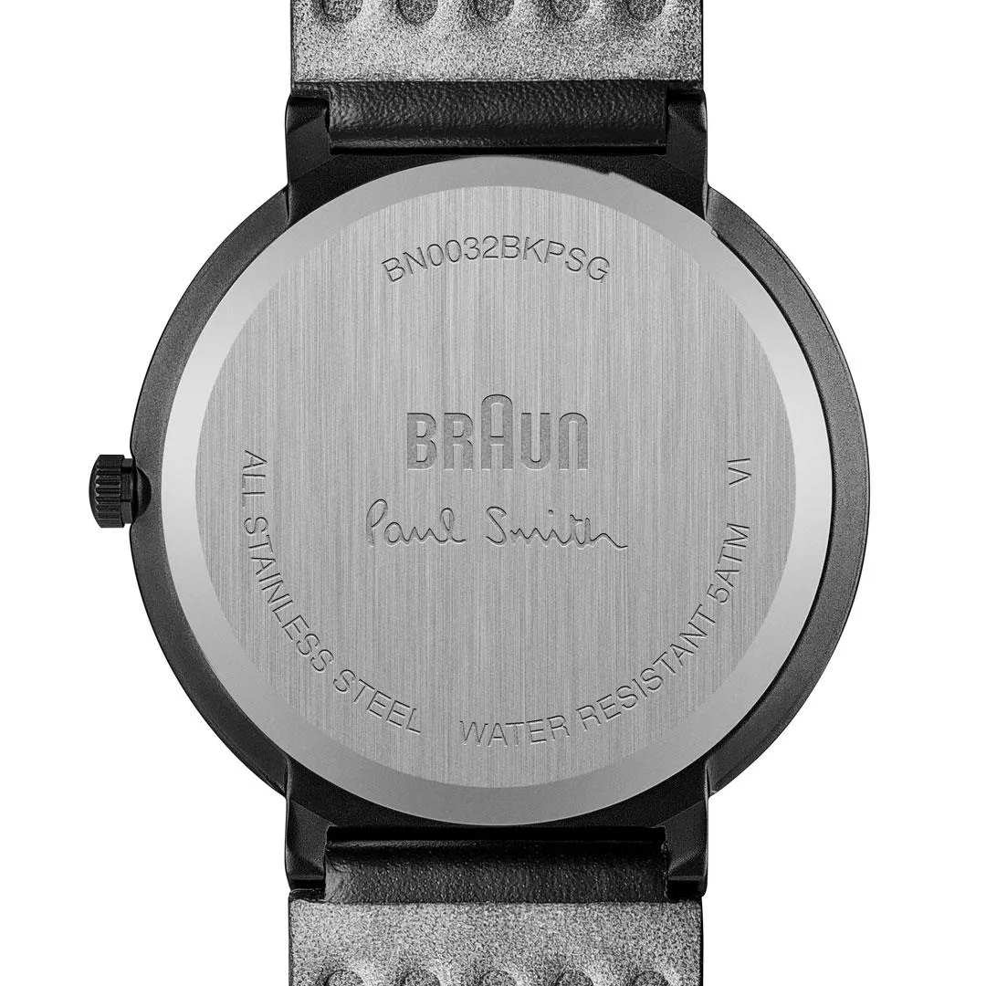 Braun x Paul Smith Limited Edition BN0032 Classic Watch Black Dial and Black Leather Strap