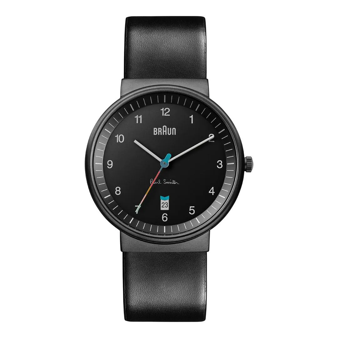 Braun x Paul Smith Limited Edition BN0032 Classic Watch Black Dial and Black Leather Strap