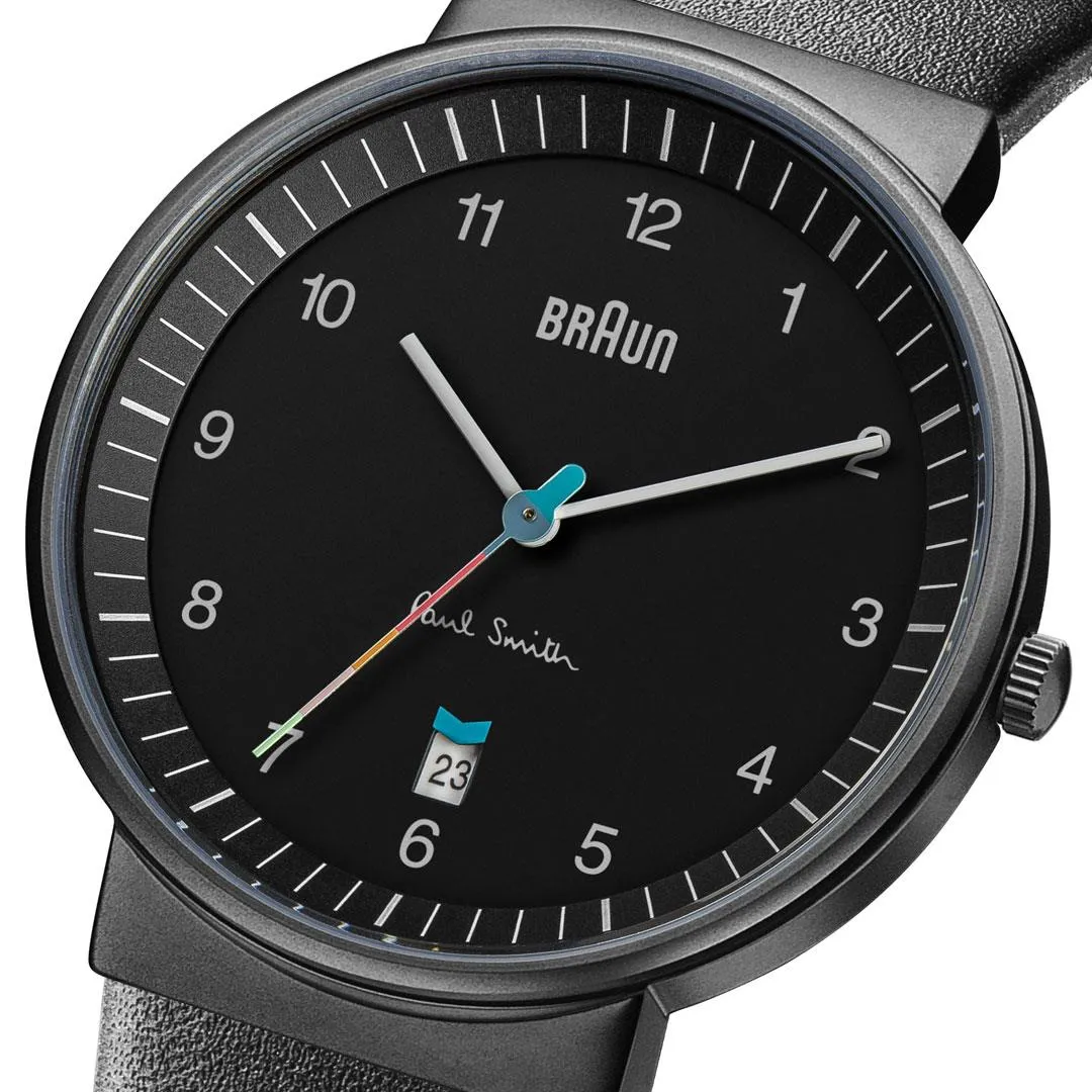 Braun x Paul Smith Limited Edition BN0032 Classic Watch Black Dial and Black Leather Strap