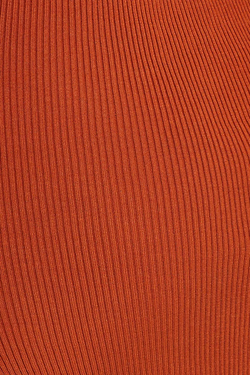 Brown Midi Dress Square Neck Knit
