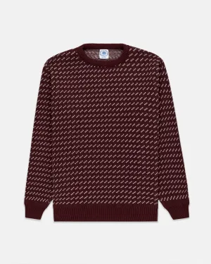 BURGUNDY/WHITE CHEVRON COTTON CREWNECK SWEATER