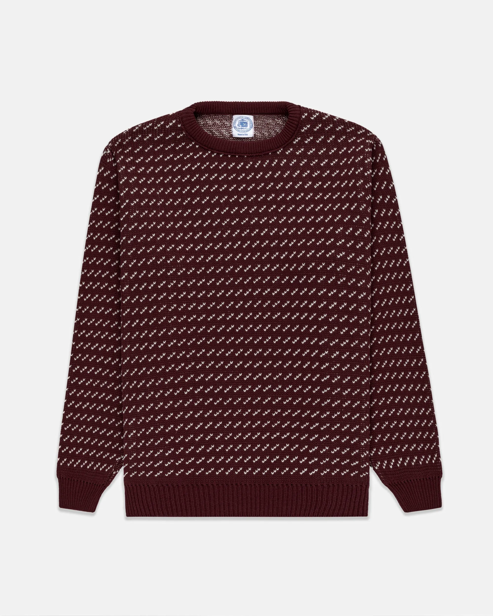 BURGUNDY/WHITE CHEVRON COTTON CREWNECK SWEATER