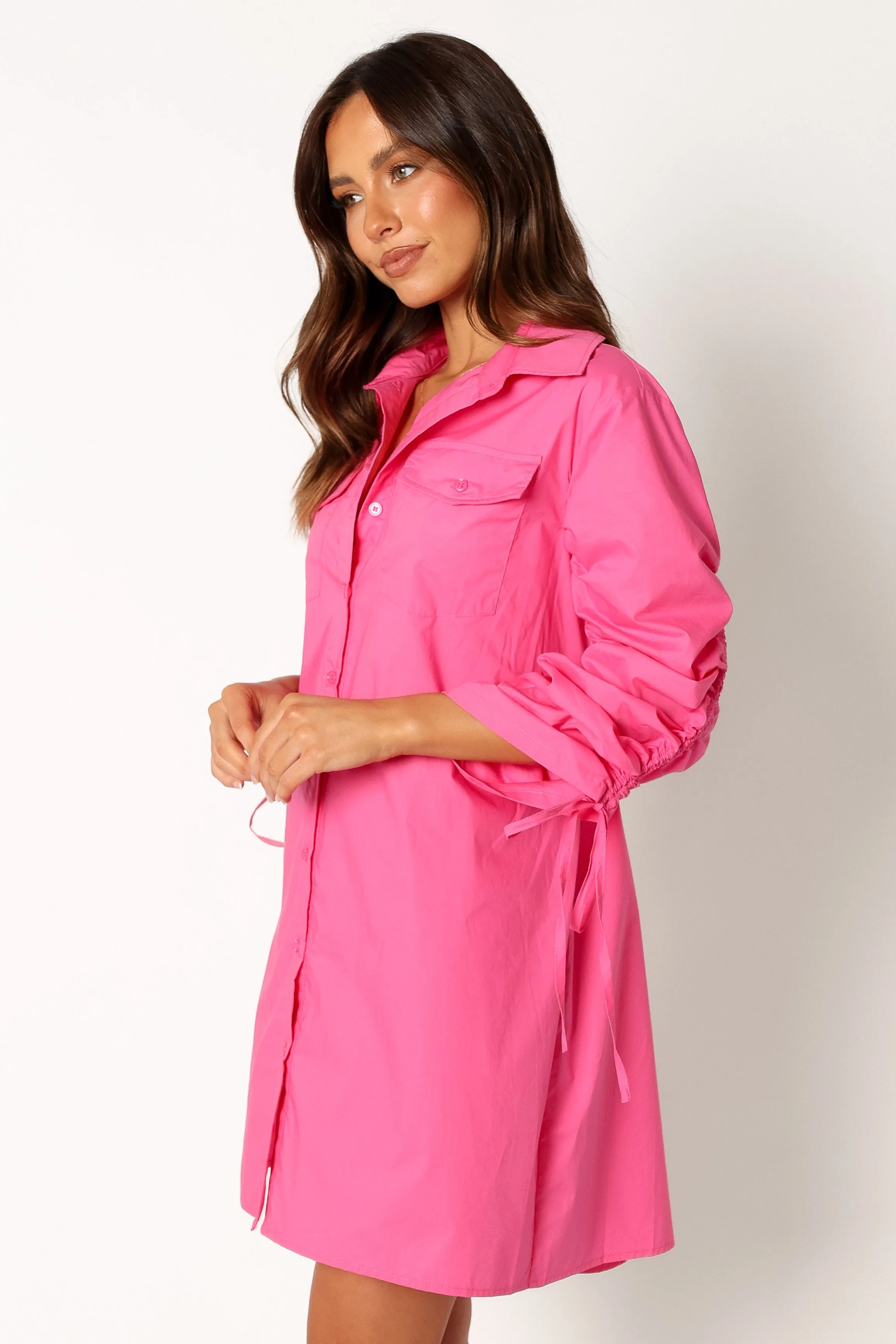 Dune Long Sleeve Mini Shirt Dress - Pink