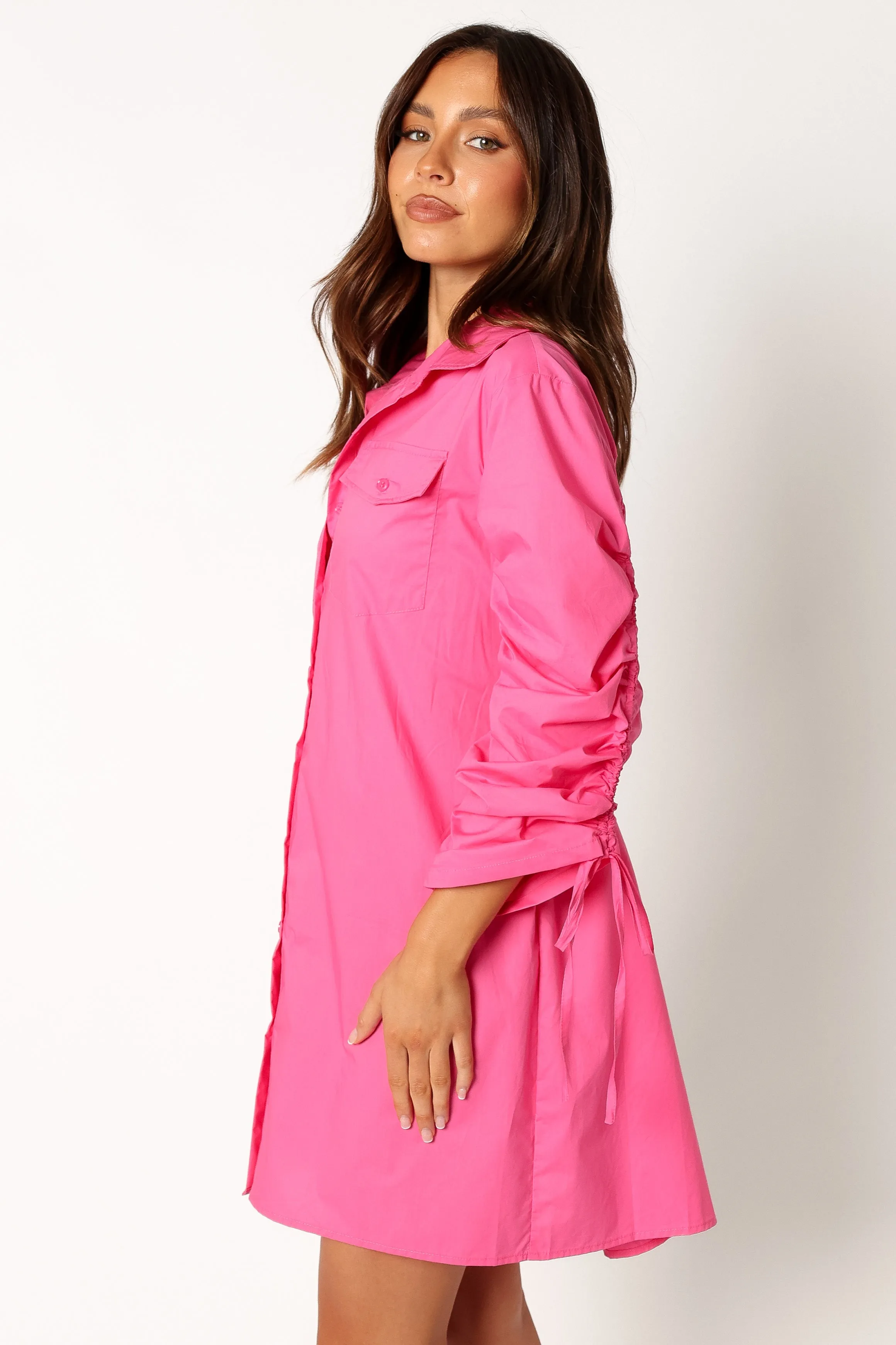 Dune Long Sleeve Mini Shirt Dress - Pink