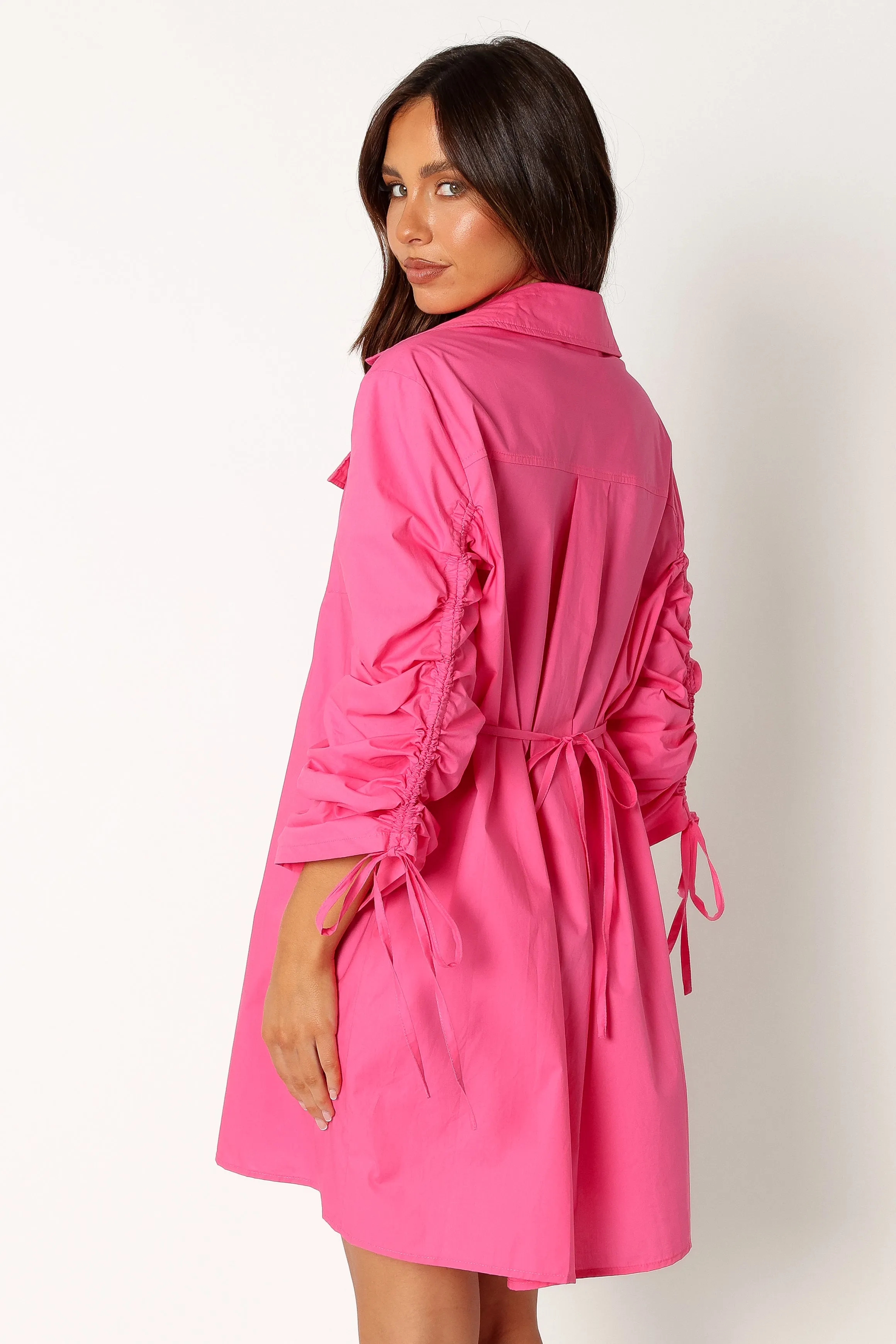 Dune Long Sleeve Mini Shirt Dress - Pink
