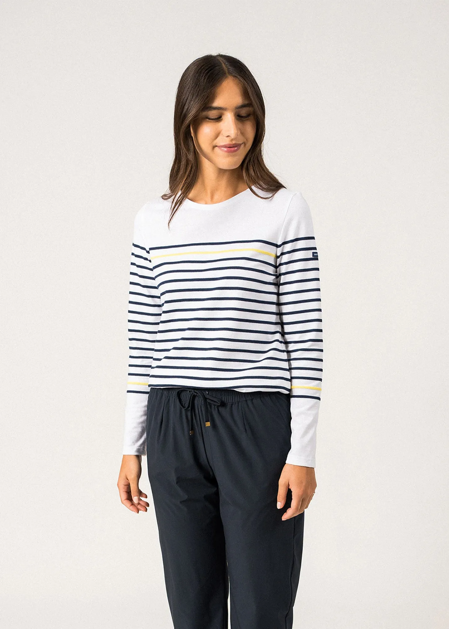 ETEL - MarinièreTee with Textured Stripes | 100% Cotton (WHITE / NAVY / YELLOW)