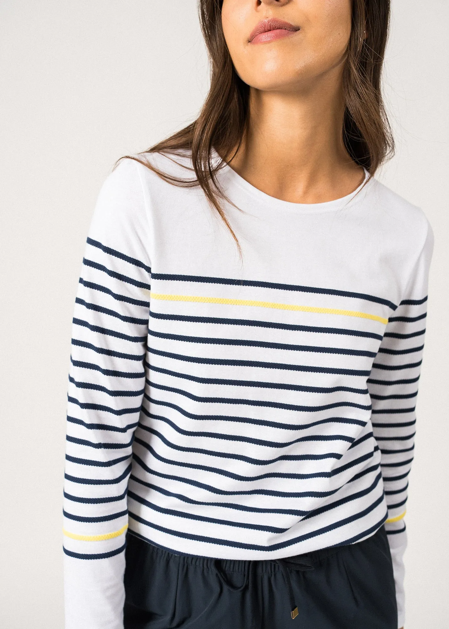 ETEL - MarinièreTee with Textured Stripes | 100% Cotton (WHITE / NAVY / YELLOW)