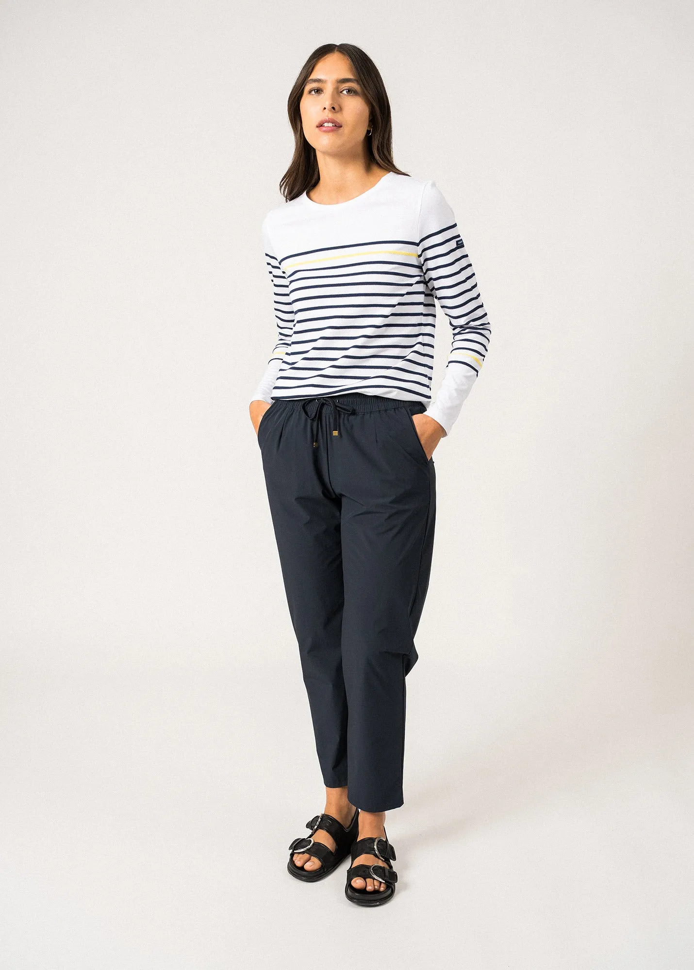 ETEL - MarinièreTee with Textured Stripes | 100% Cotton (WHITE / NAVY / YELLOW)