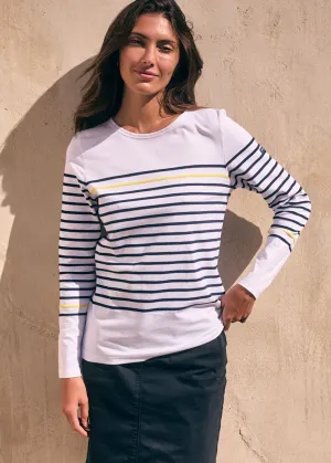 ETEL - MarinièreTee with Textured Stripes | 100% Cotton (WHITE / NAVY / YELLOW)