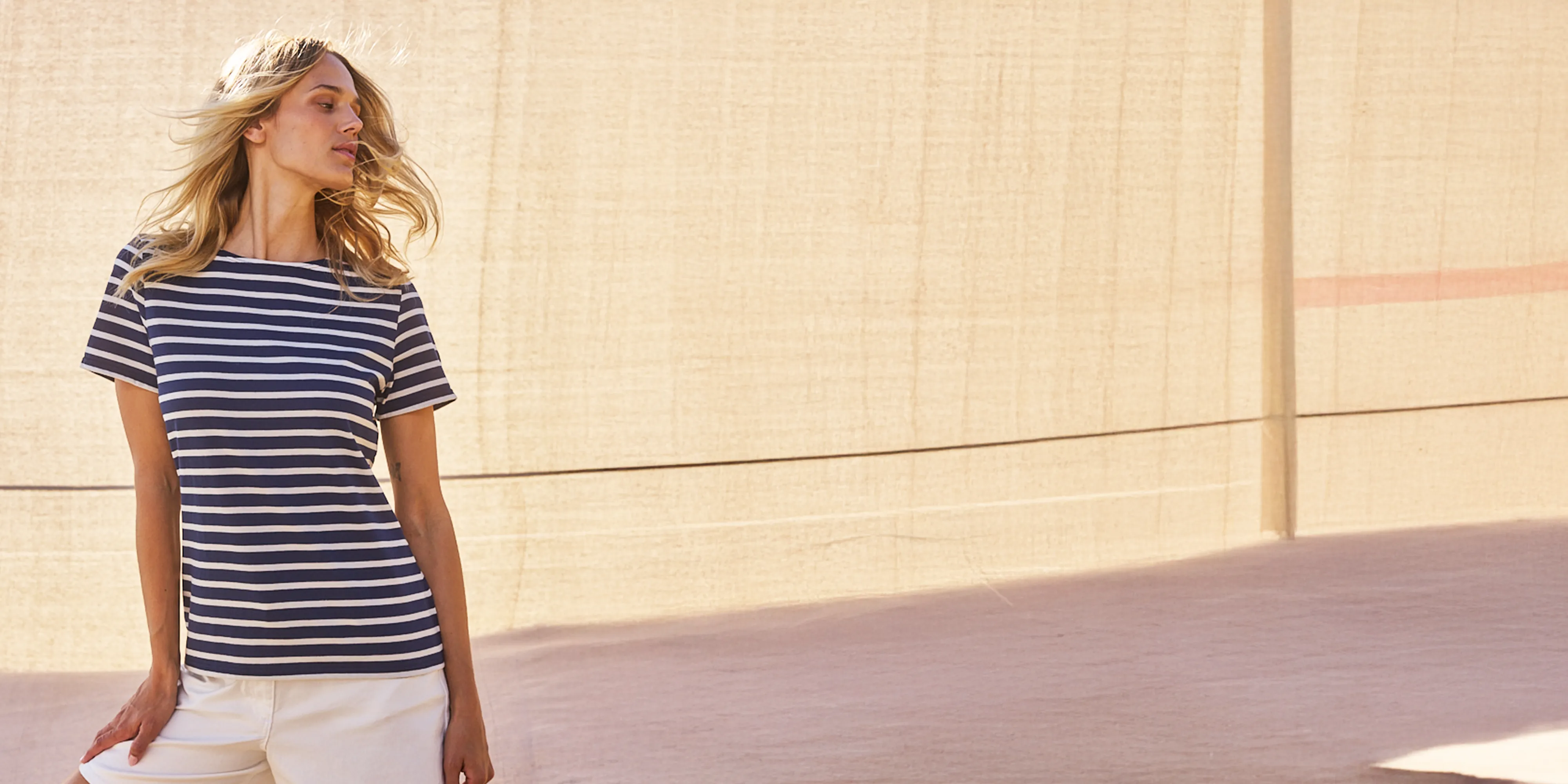 ETRILLE - Nautical Stripe Tee with Short Sleeves | Soft Cotton | Women Fit (NAVY / ECRU)
