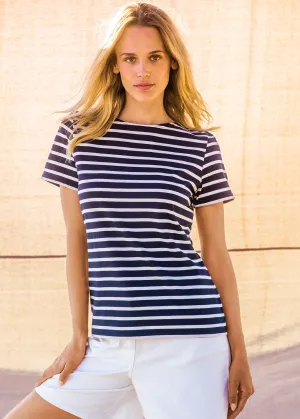 ETRILLE - Nautical Stripe Tee with Short Sleeves | Soft Cotton | Women Fit (NAVY / ECRU)