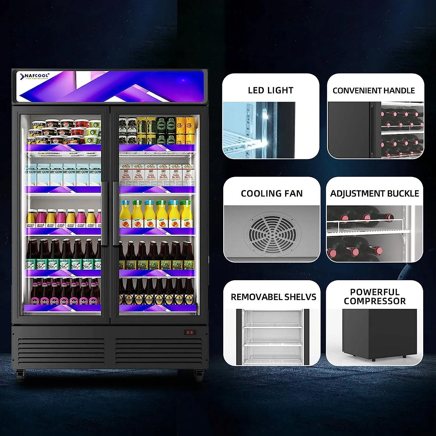 ‎GDR47(H) 47.2'' Width Two Section Swing Glass Door Merchandiser Refrigerator Model