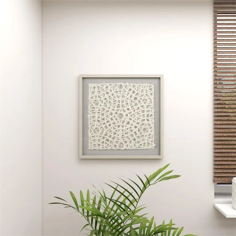 GRAY WOOD GEOMETRIC HANDMADE 3D SQUARE ORIGAMI SHADOW BOX WITH CANVAS BACKING