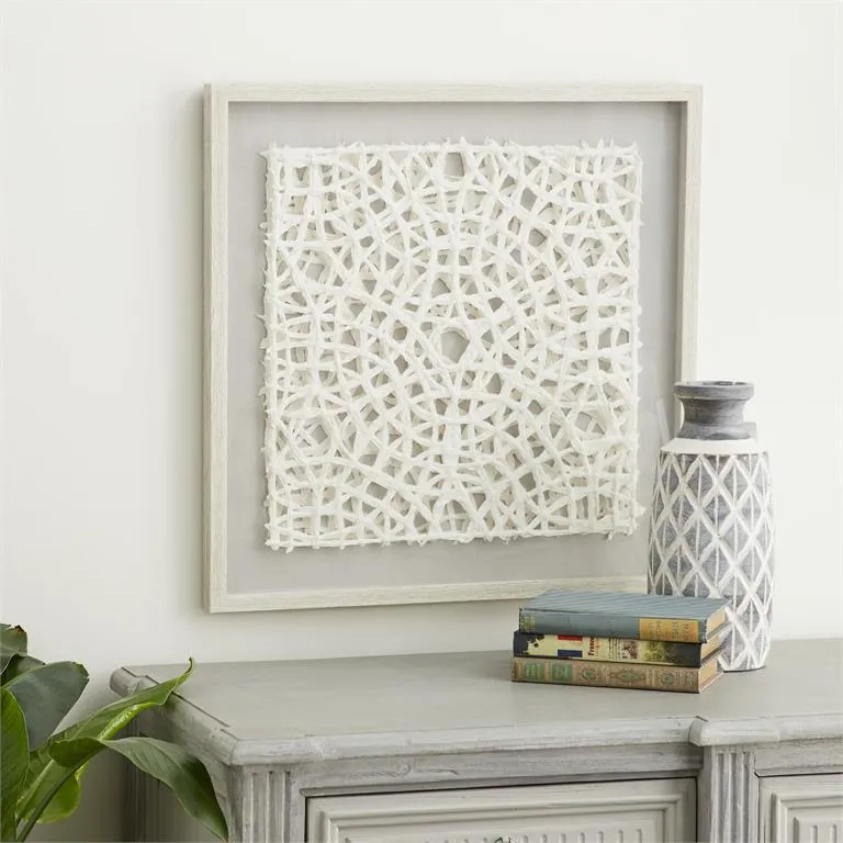 GRAY WOOD GEOMETRIC HANDMADE 3D SQUARE ORIGAMI SHADOW BOX WITH CANVAS BACKING