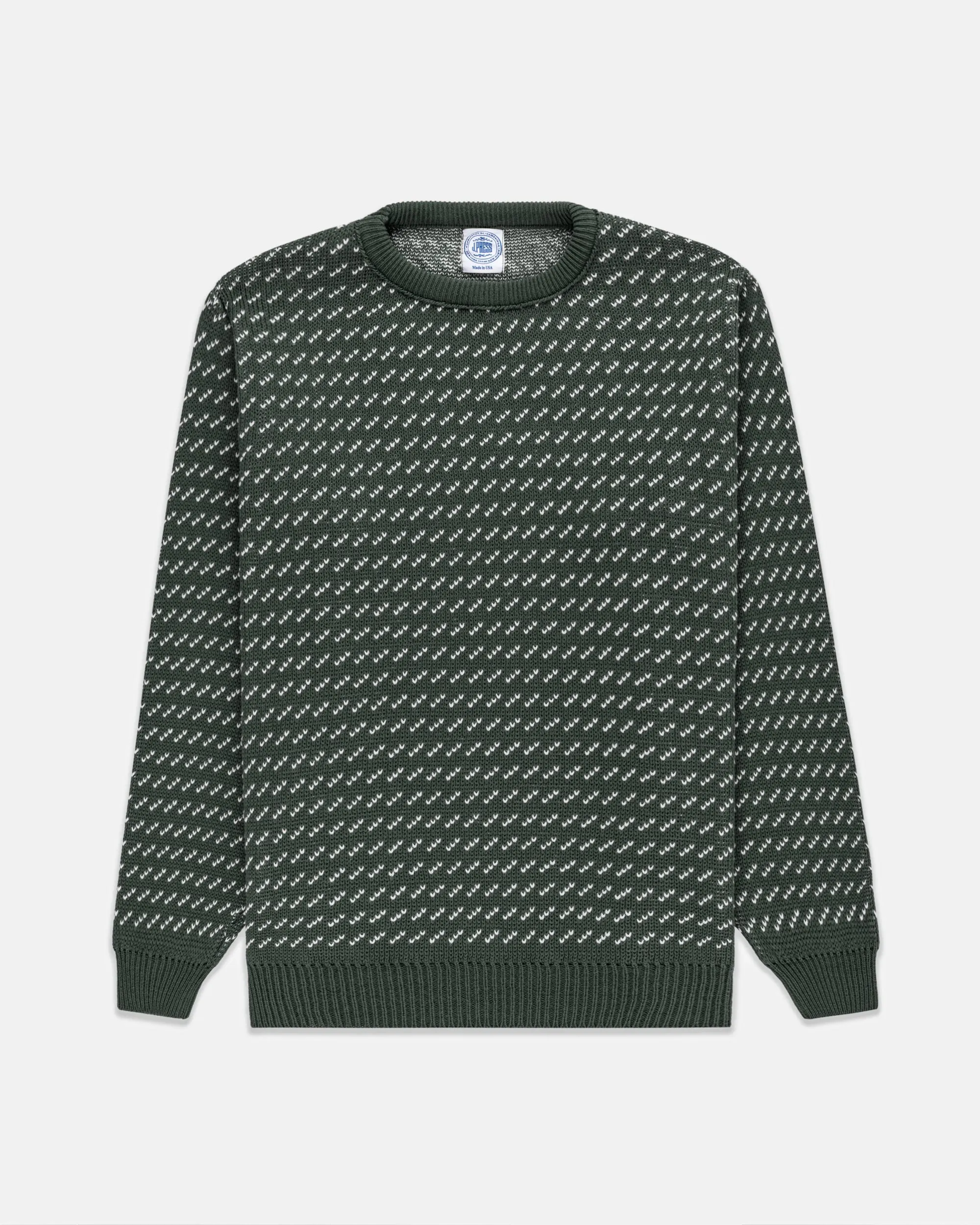 GREEN/WHITE CHEVRON COTTON CREWNECK SWEATER