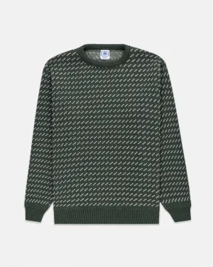 GREEN/WHITE CHEVRON COTTON CREWNECK SWEATER