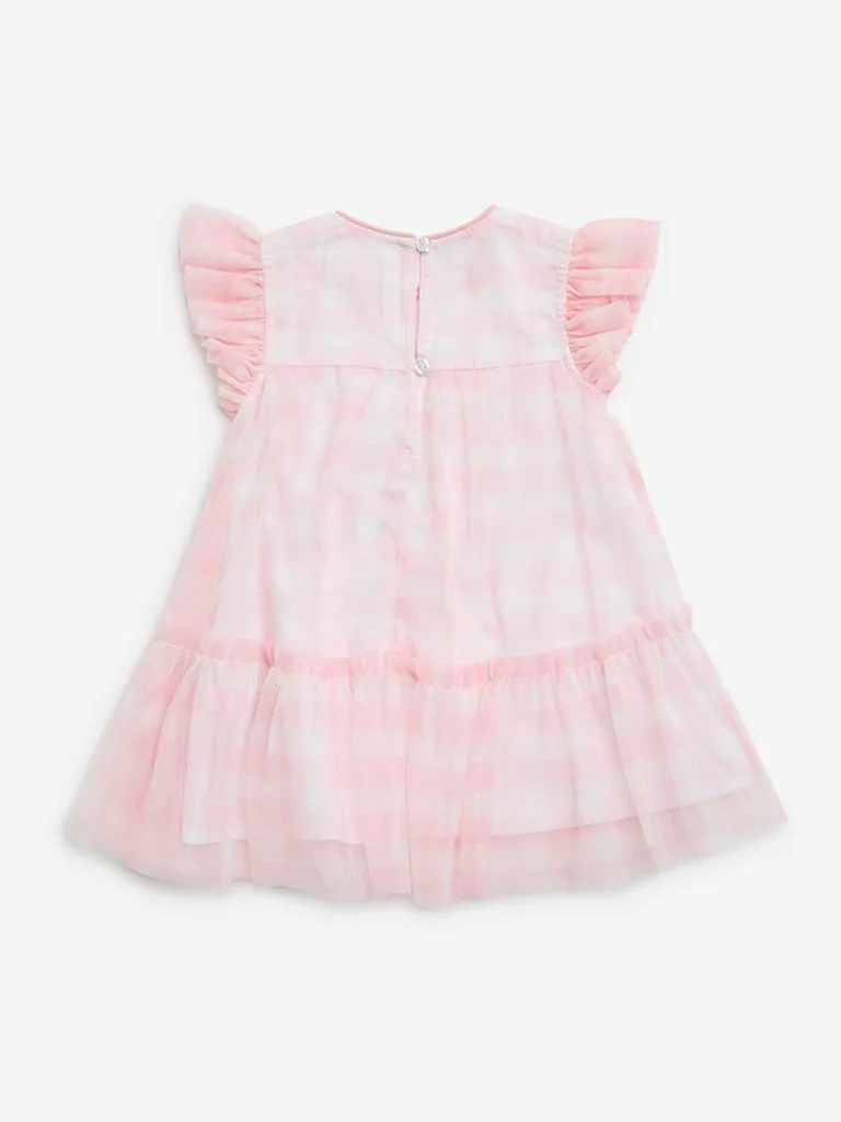 HOP Baby Pink Checkered A-Line Dress