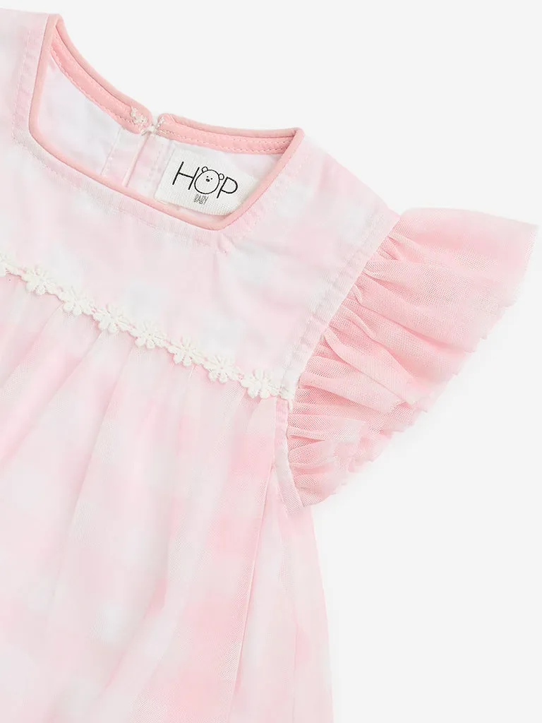 HOP Baby Pink Checkered A-Line Dress