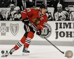 Jonathan Toews Chicago Blackhawks NHL Black & White/Color Action Photo (Size: 8" x 10")