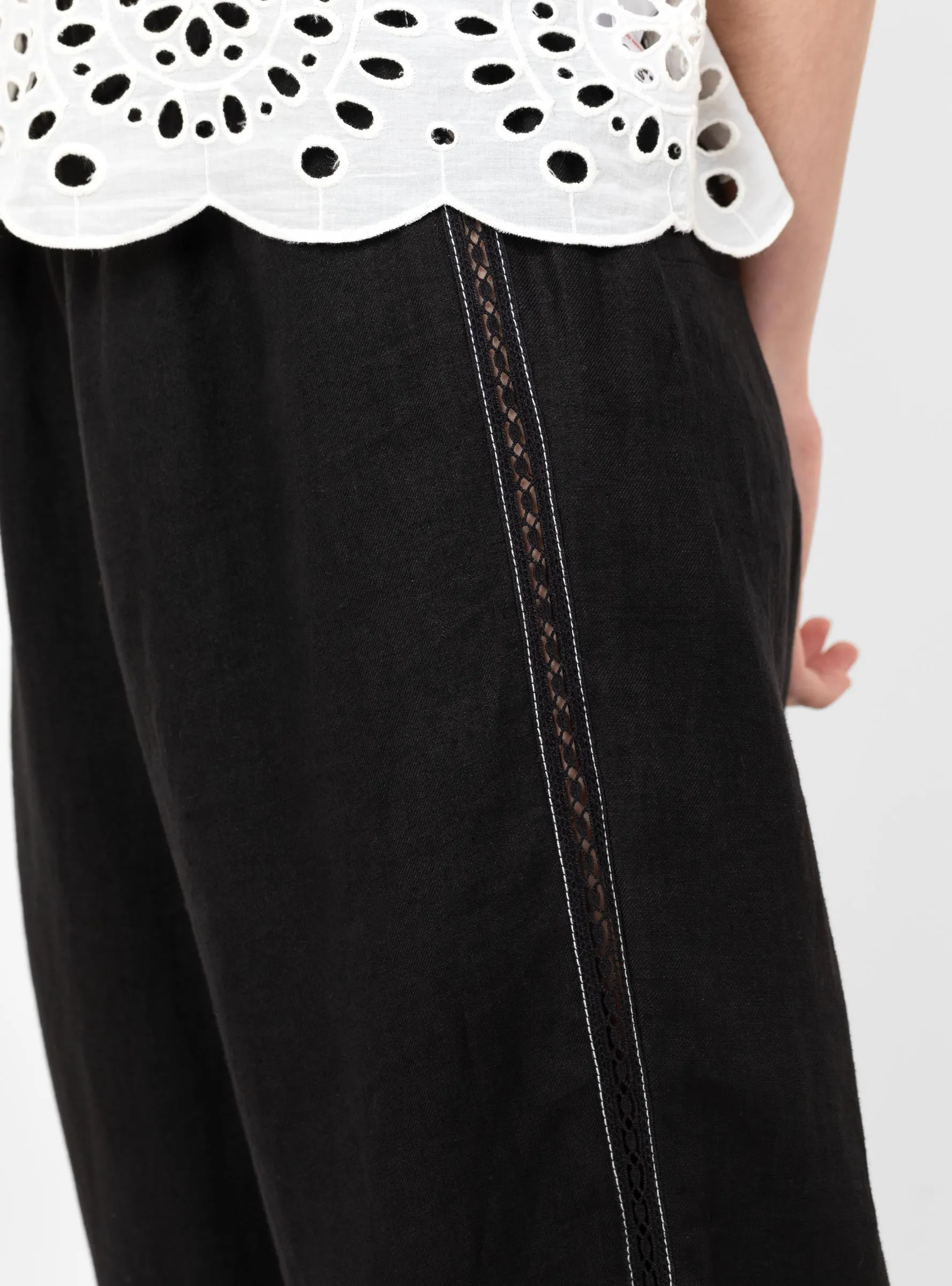 Linen Pants with Lace Black