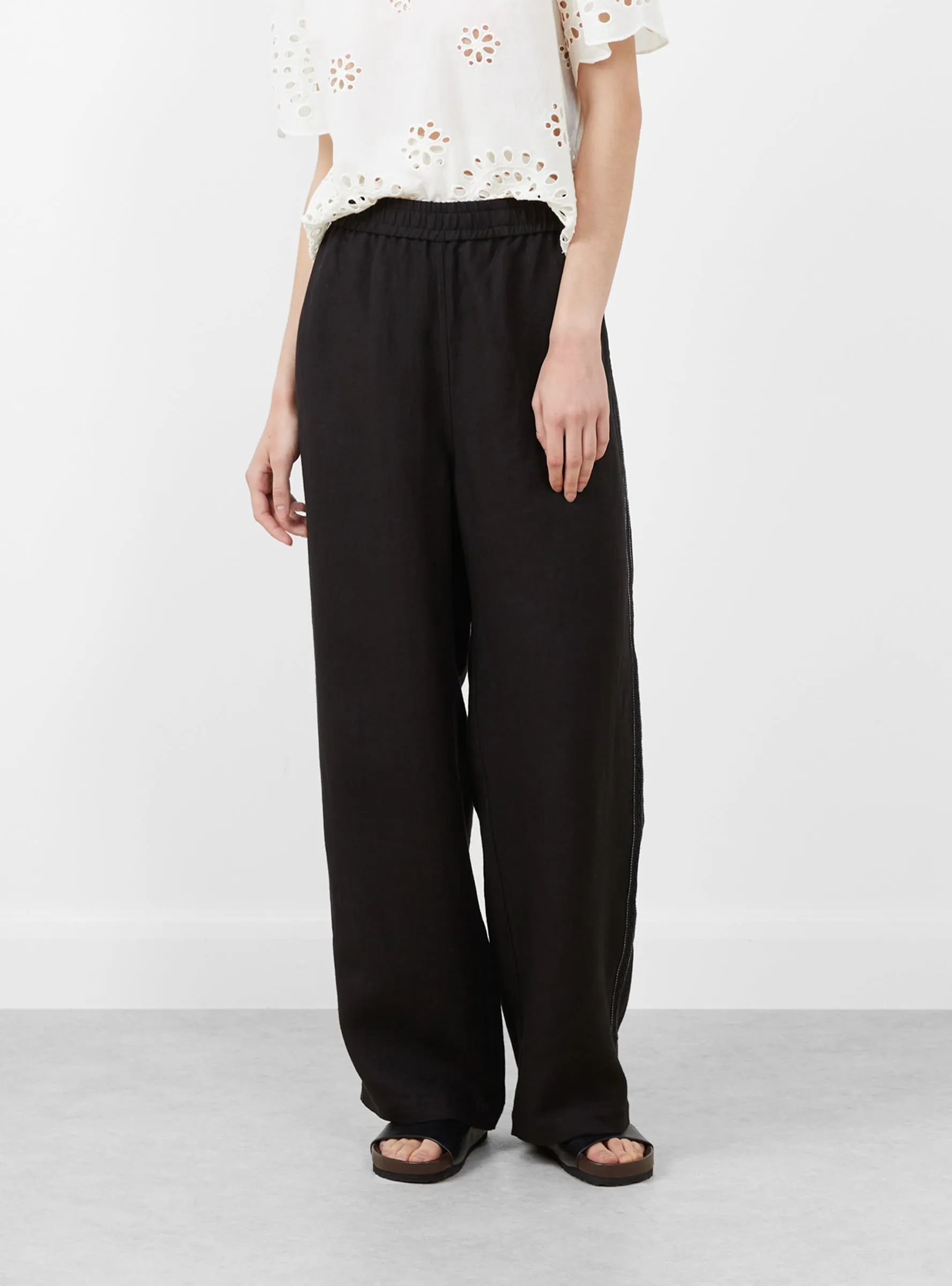 Linen Pants with Lace Black