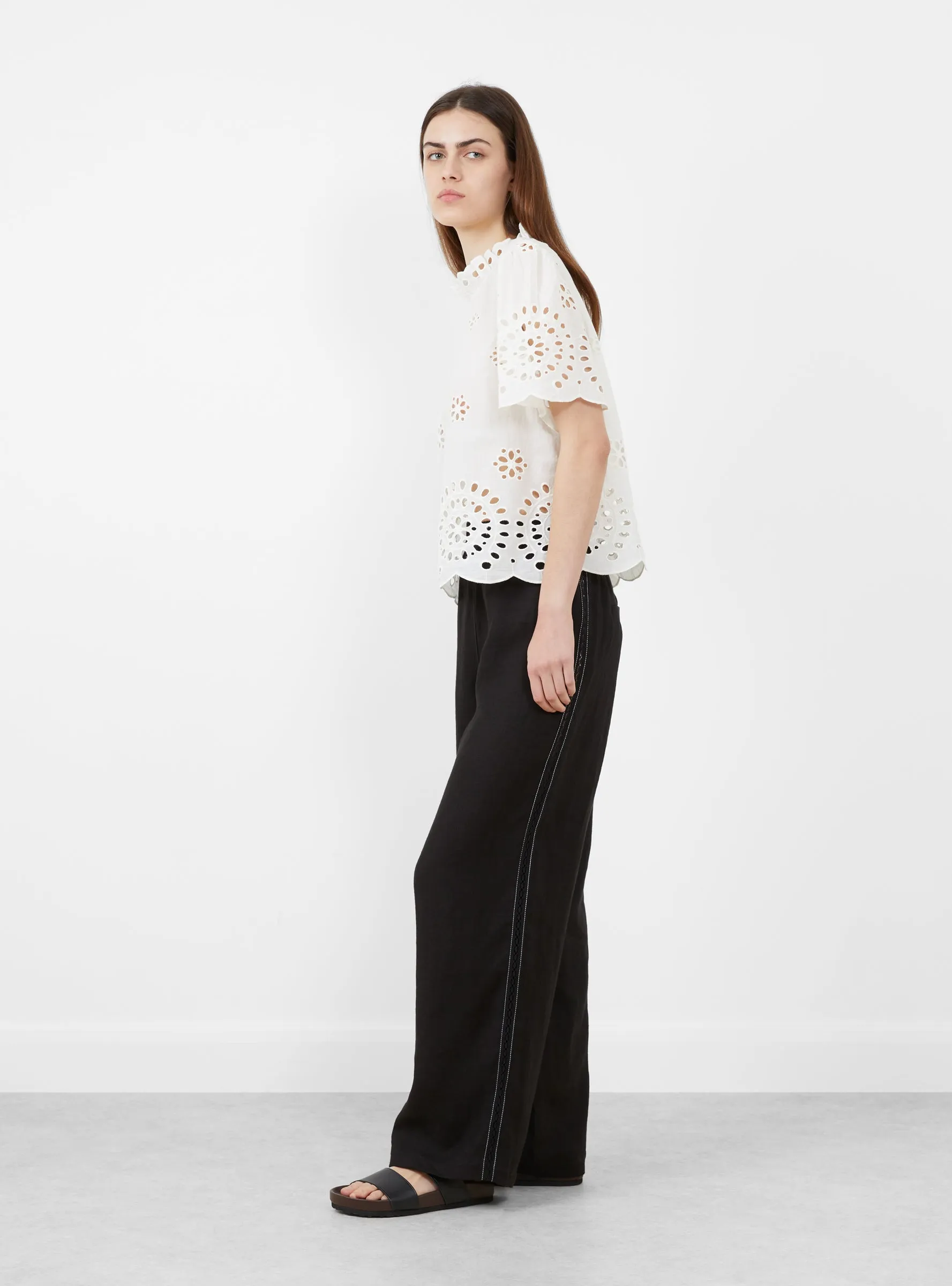 Linen Pants with Lace Black