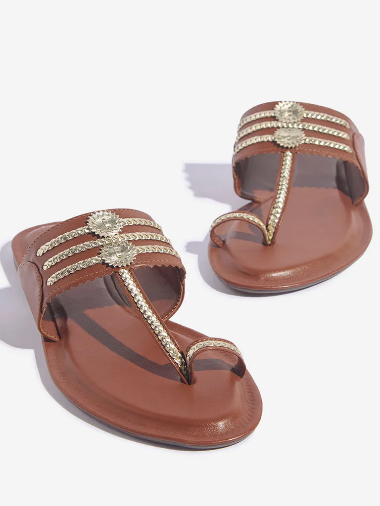 LUNA BLU Tan Kolhapuri Sandals