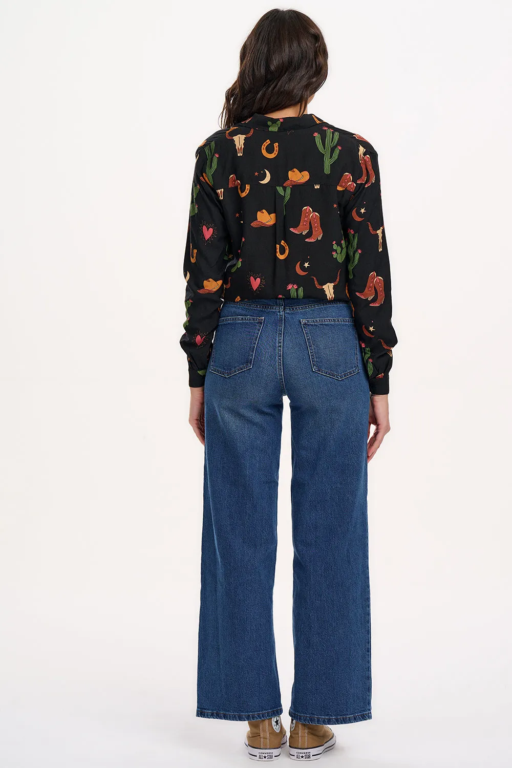 Micah Revere Shirt - Black. Cowgirl Print