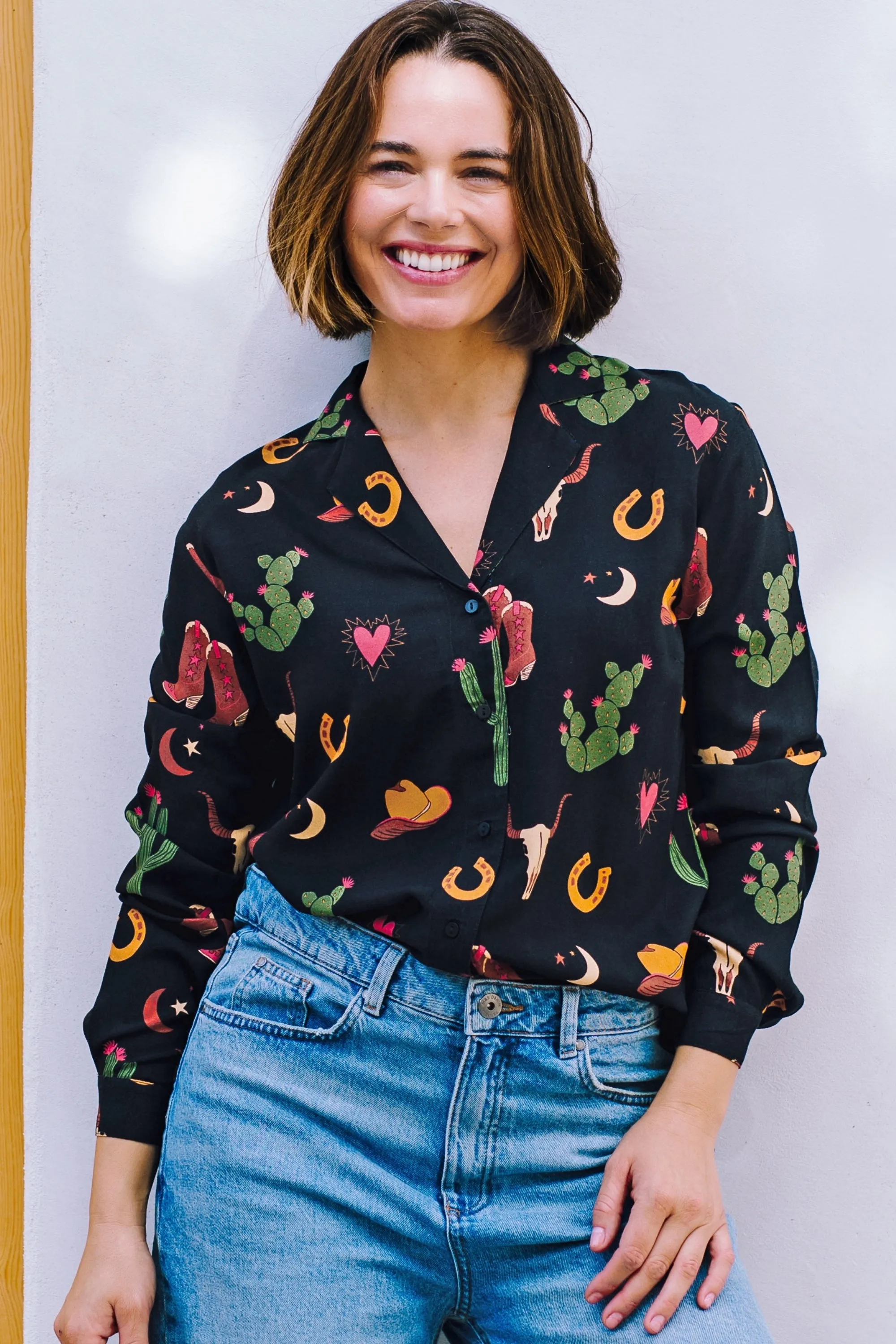 Micah Revere Shirt - Black. Cowgirl Print