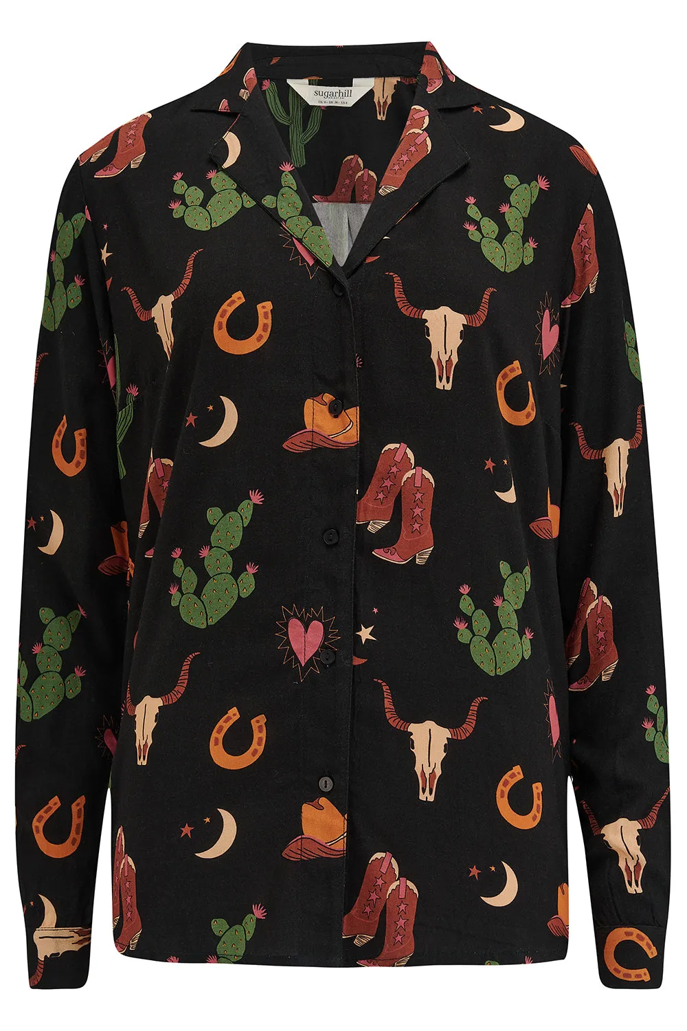 Micah Revere Shirt - Black. Cowgirl Print