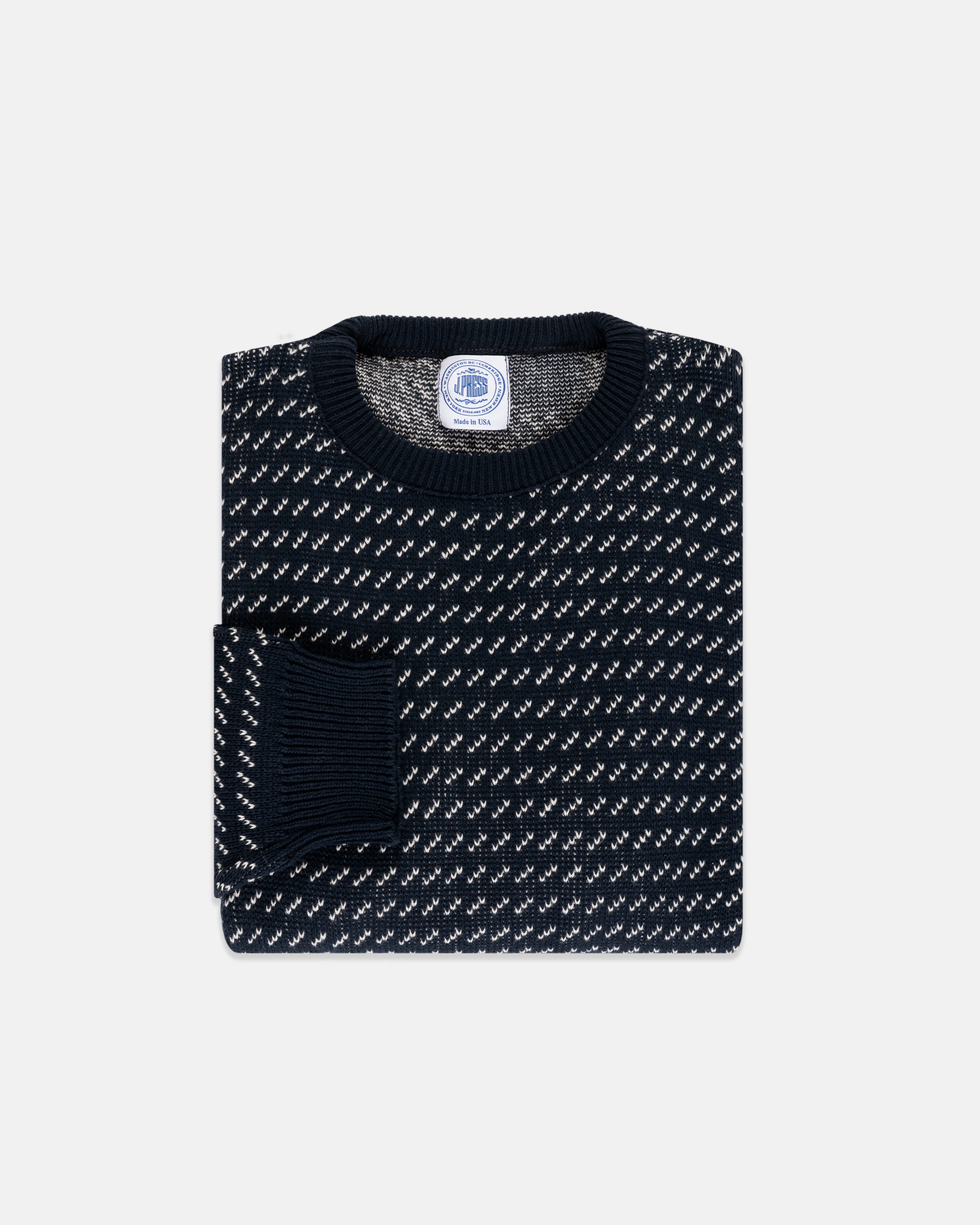 NAVY/WHITE CHEVRON COTTON CREWNECK SWEATER